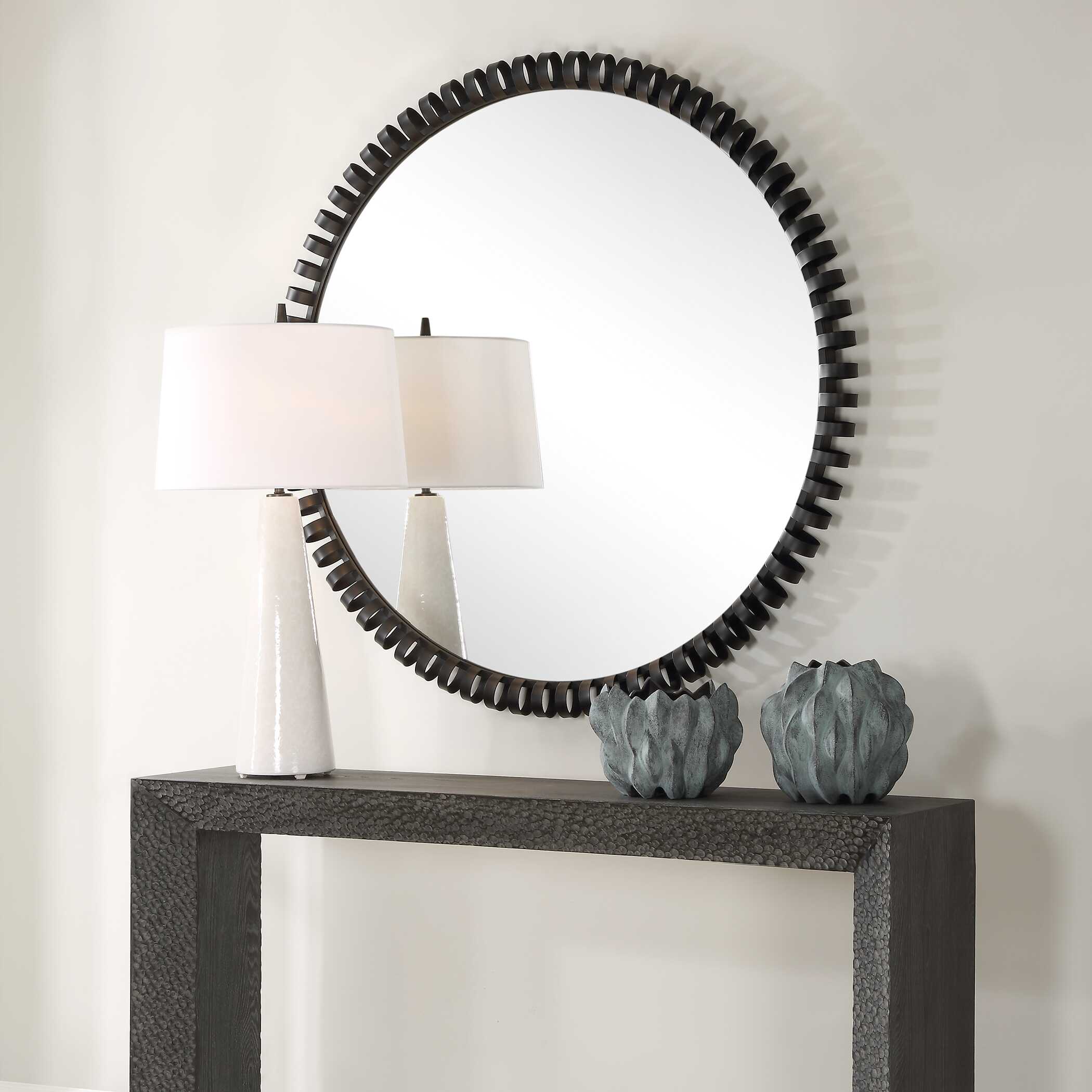 Corona Modern Round Mirror, by Uttermost, 50" width x 50" height x 3" depth View 4