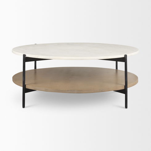 Larkin Marble Top with Brown Wood Shelf Round Coffee Table