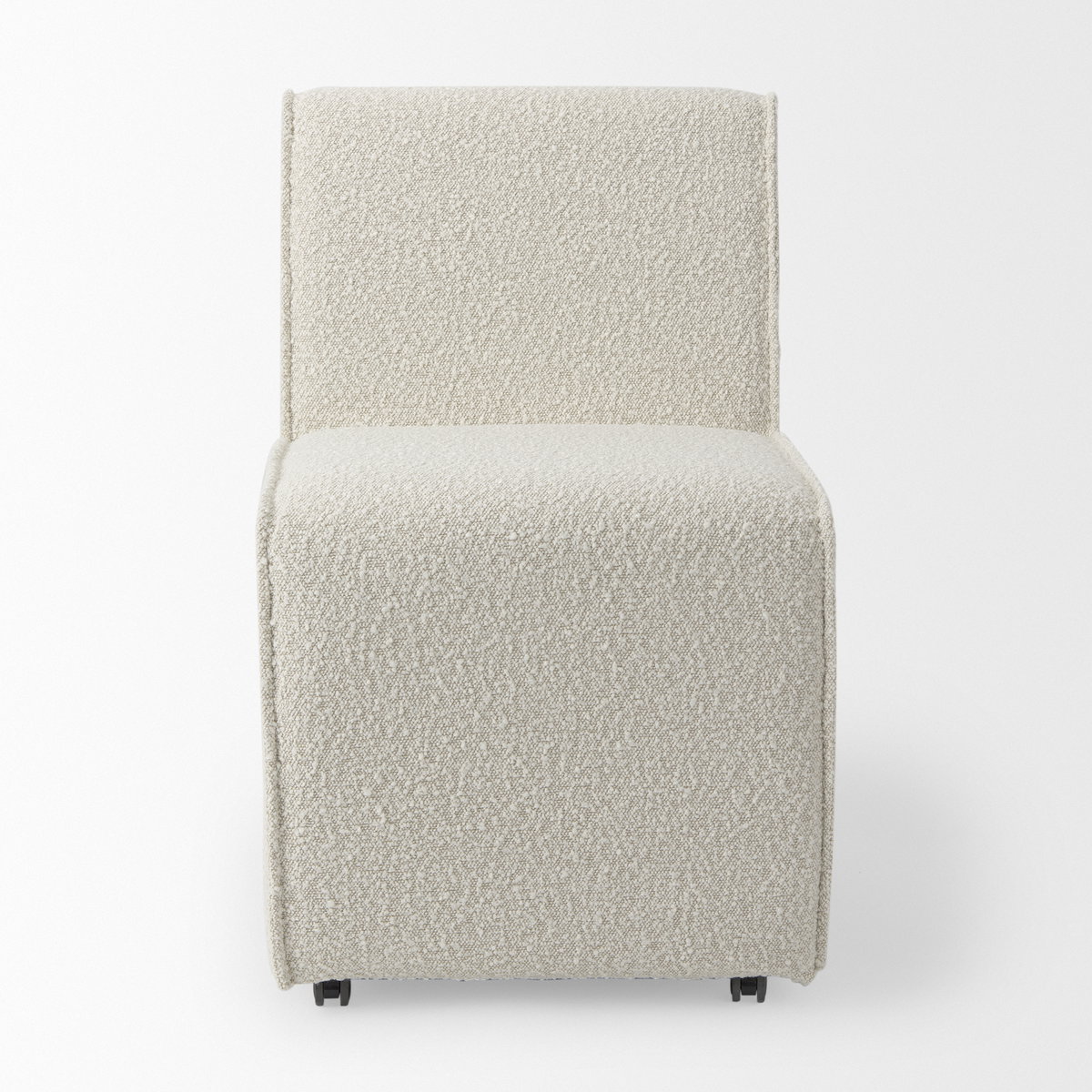 Damon Barrel Back Dining Arm Chair | Cream Fabric with Caster Base, Dining Chair by Mercana, 20.47" length x 27.17" width x 31.3" height View 7
