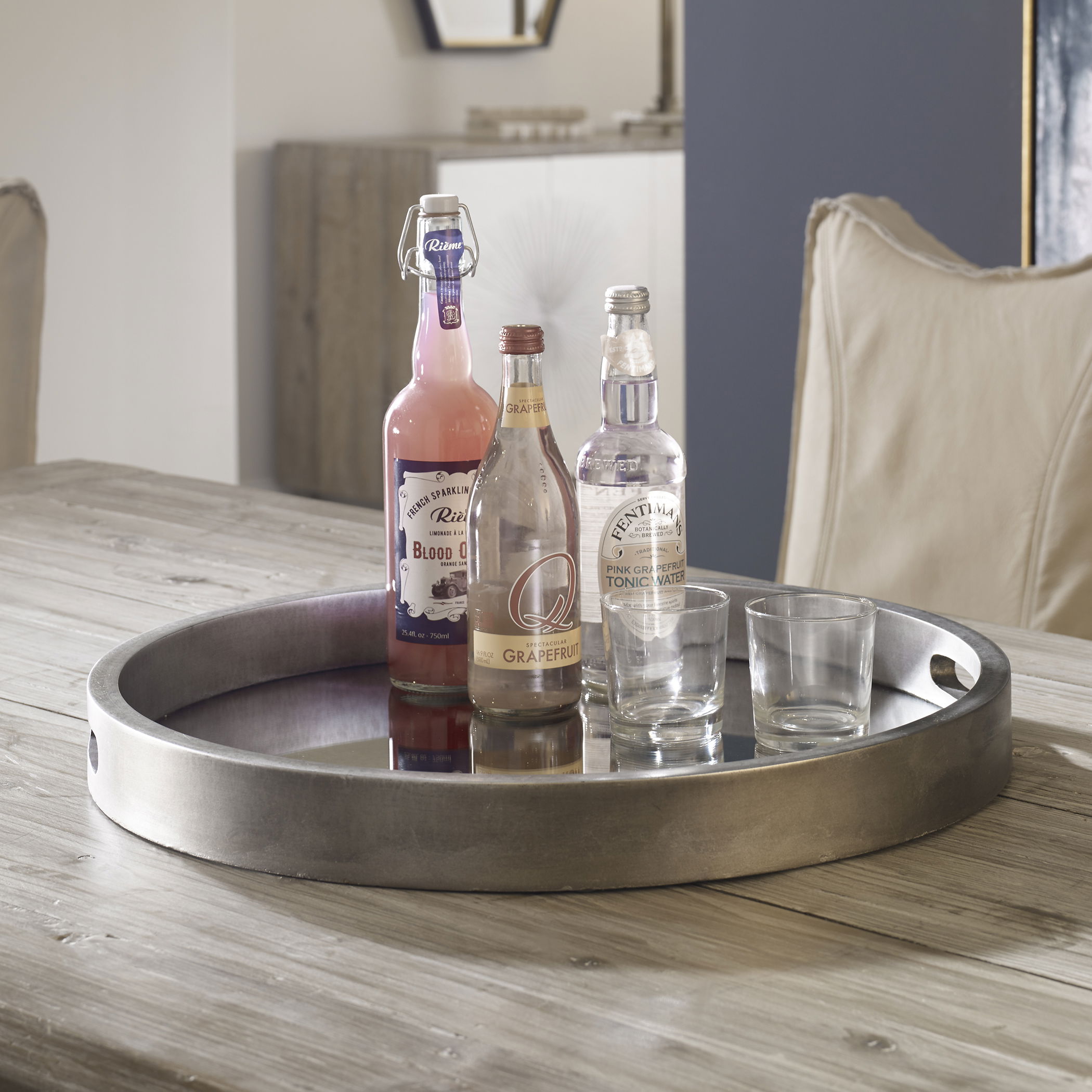 Bechet Round Silver Tray, Decorative by Uttermost, 22.12" width x 2.37" height x 22.12" depth View 2