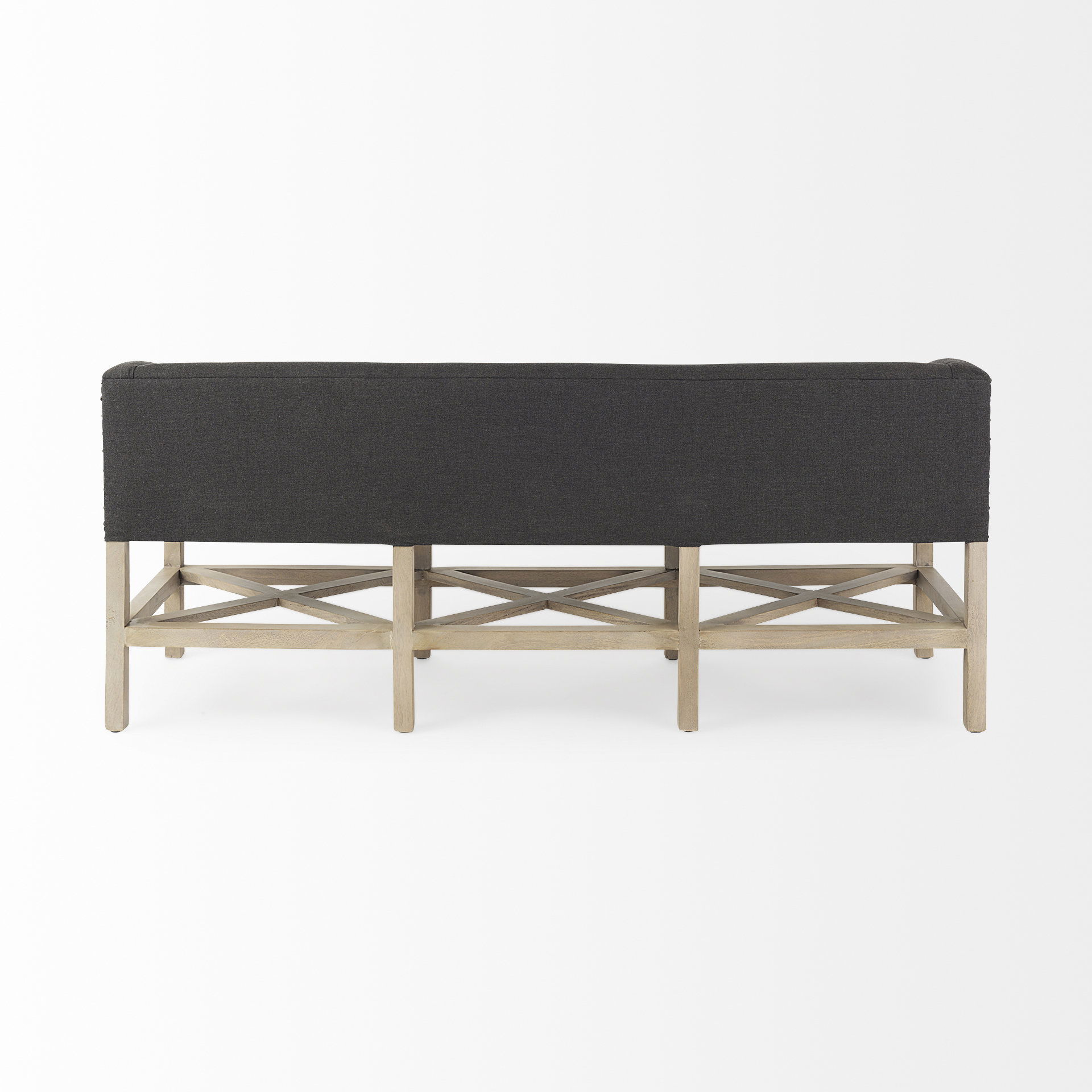Bergen  Dark Gray Fabric with Light Brown Wooden Base Accent Bench, Benche by Mercana, 60" length x 19" width x 25.5" height View 6