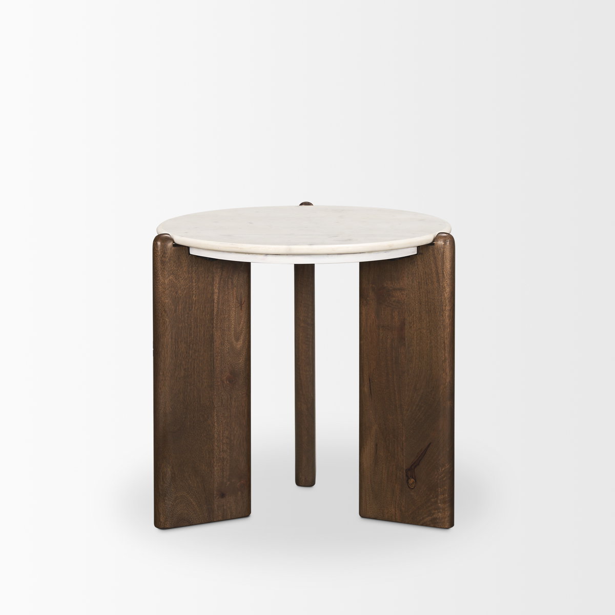 Rumer Dark Brown Wood with White Marble Side Table, Side & End Table by Mercana, 21" length x 21" width x 20" height View 6