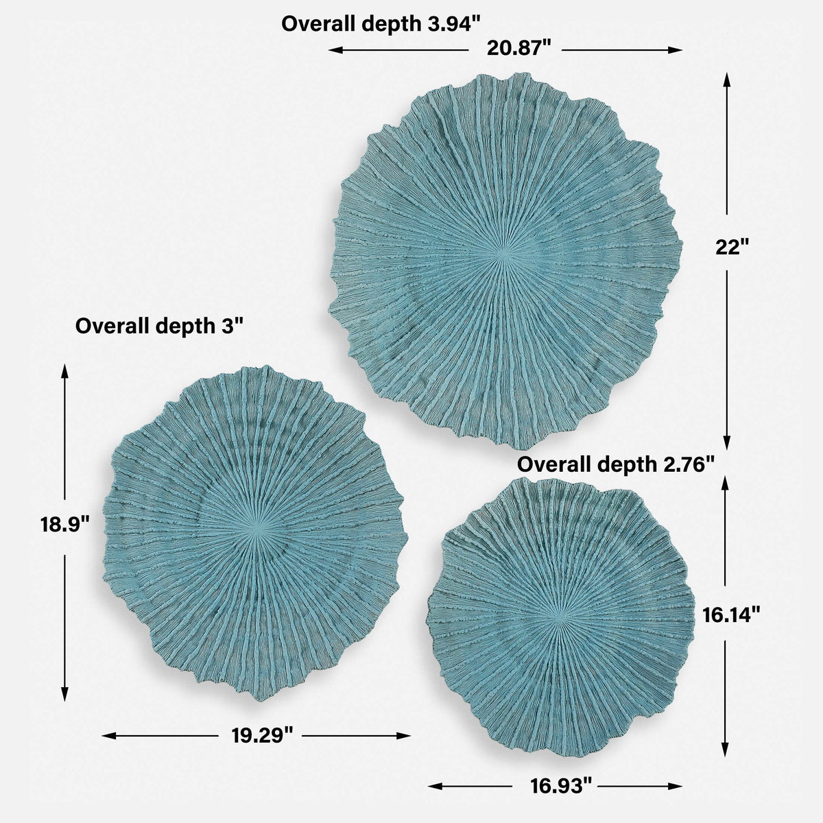 Ocean Gems Blue Wall Decor Set/3, Art by Uttermost, 22" width x 20.87" height x 3.94" depth View 3