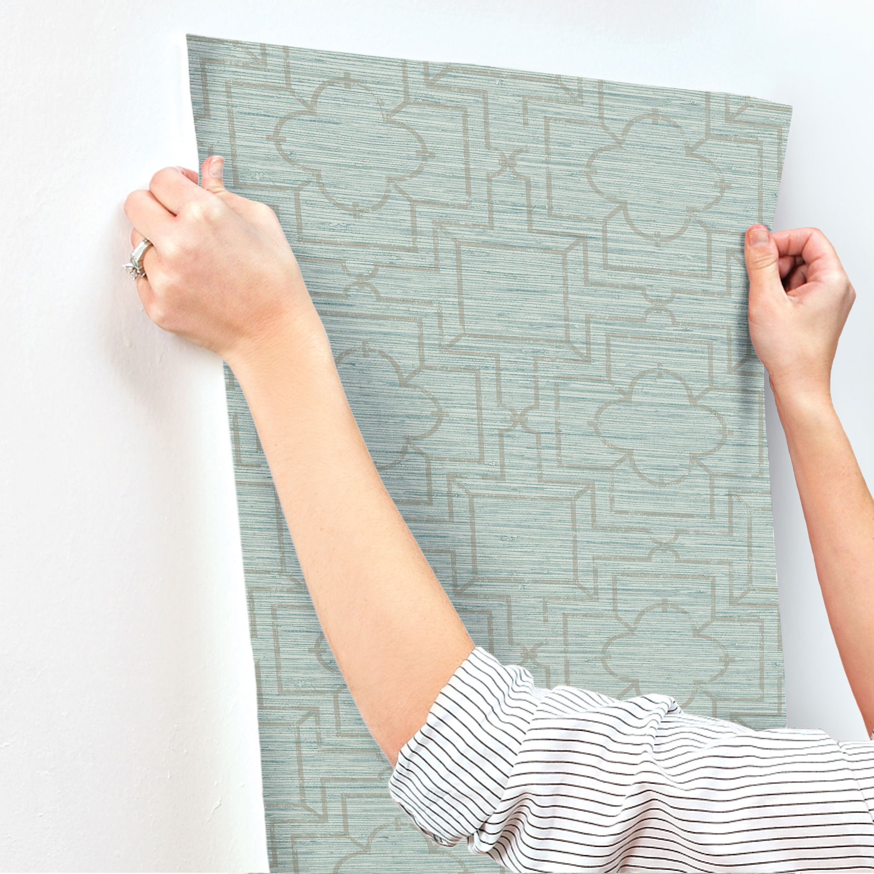 Quatrefoil Trellis Blue Peel & Stick Wallpaper, by York Wall, 20' length x 1'8.5" width x 0.02" depth View 7