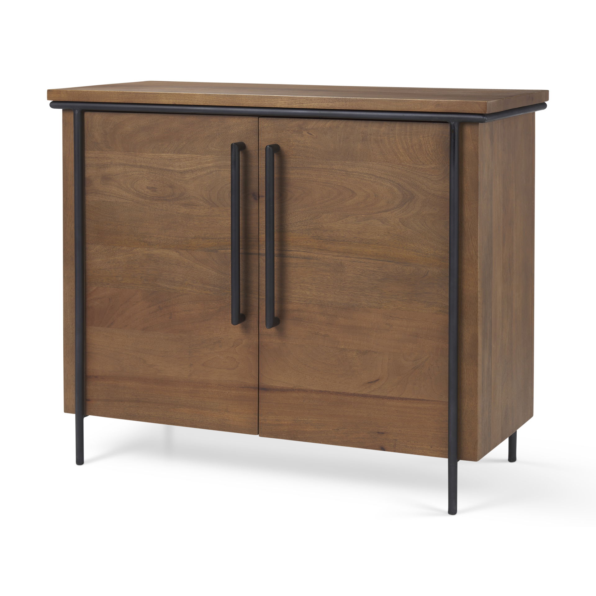 Maddox  40.0L x 18.5W x 32.75H Brown Solid Wood Black Metal 2 Door Accent Cabinet large image 