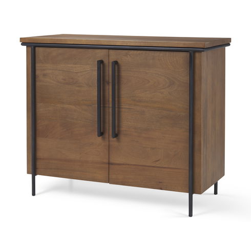Maddox  40.0L x 18.5W x 32.75H Brown Solid Wood Black Metal 2 Door Accent Cabinet