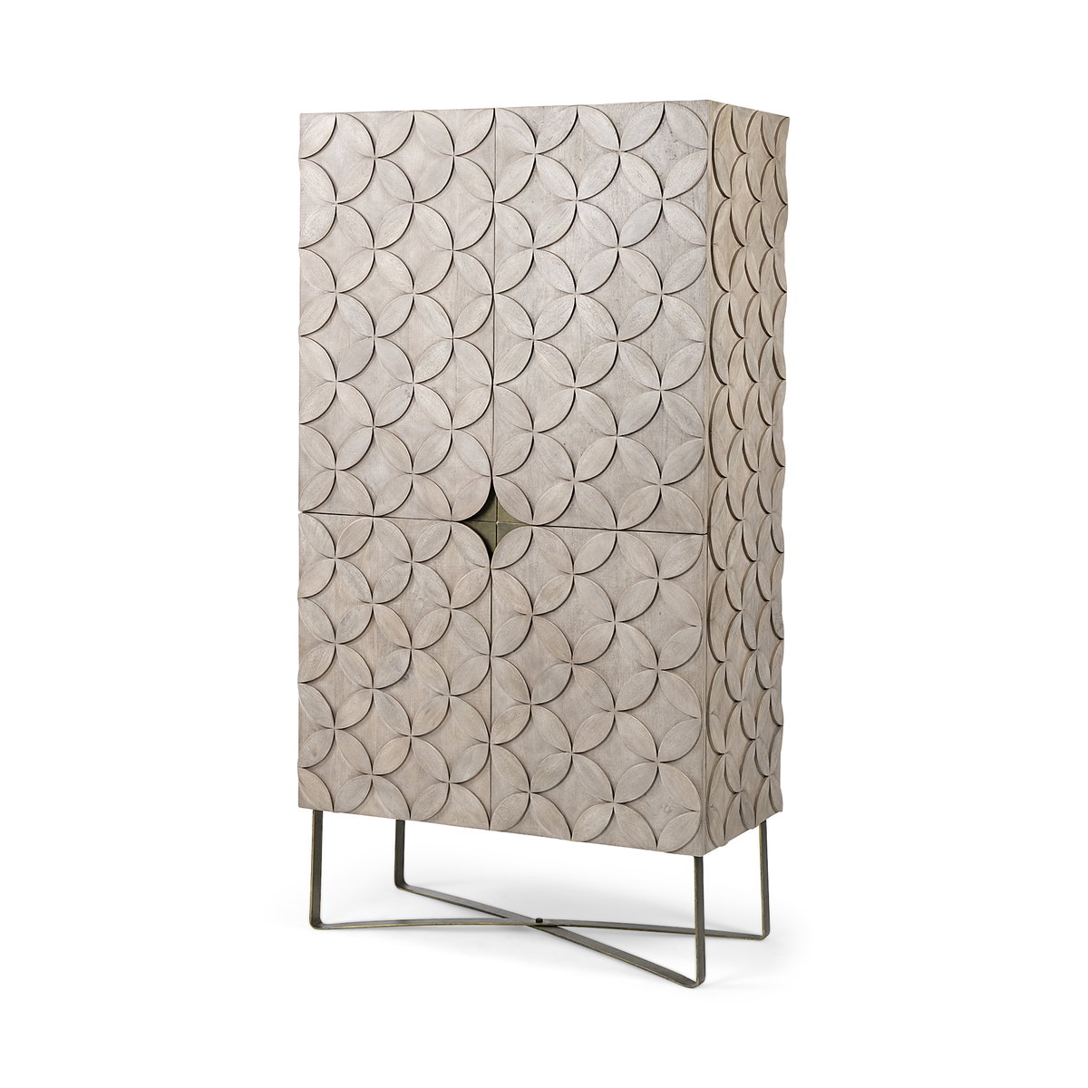 Excelsior II 68.1' H Light Brown Wood Gold Iron Base Storage Cabinet, Cabinets & Sideboard by Mercana, 36.22" length x 18.25" width x 66" height View 1