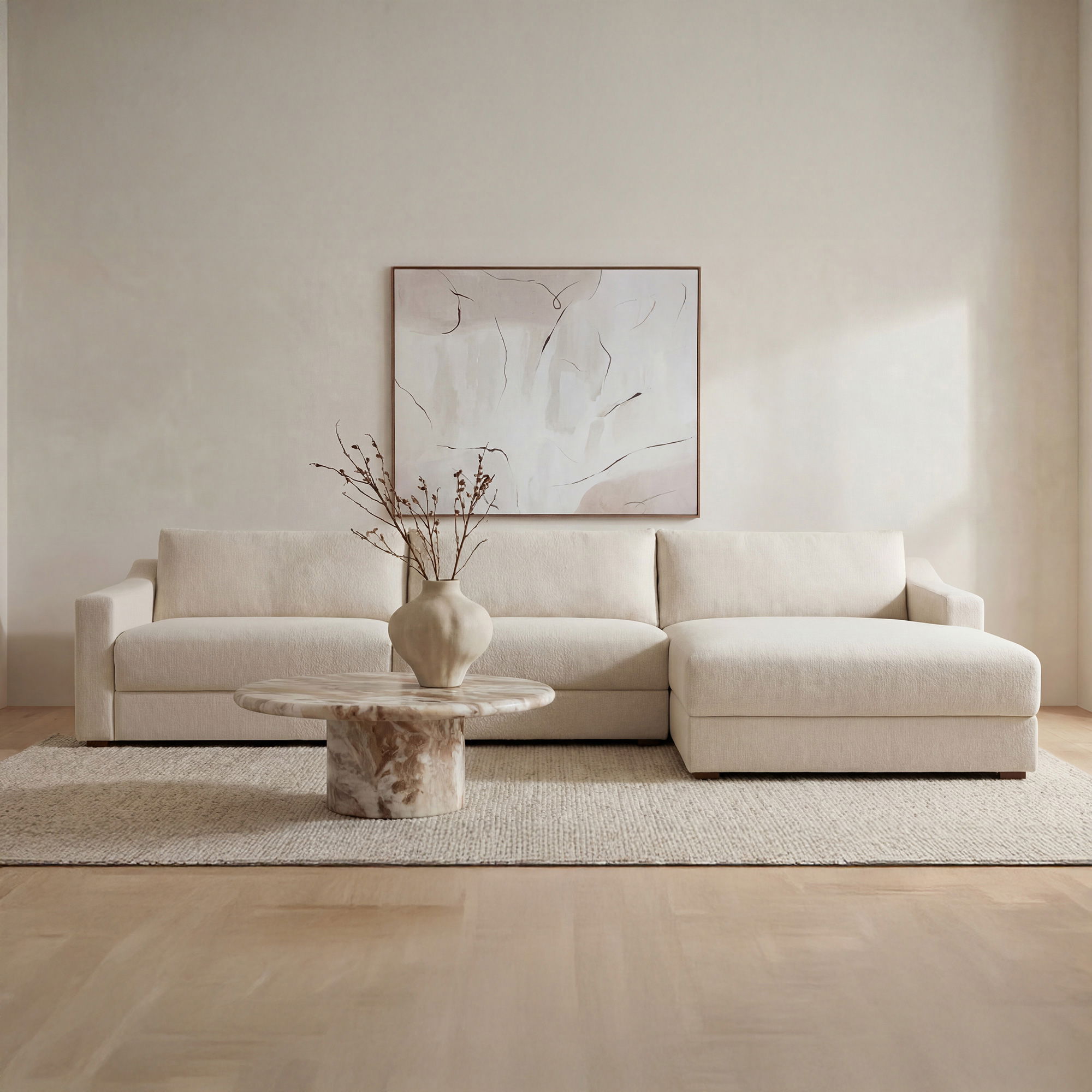 Farrow Sectional Flecked Oat Right, Sectional Sofa by Moe's Home, 130.5" width x 31.75" height x 61.5" depth View 7