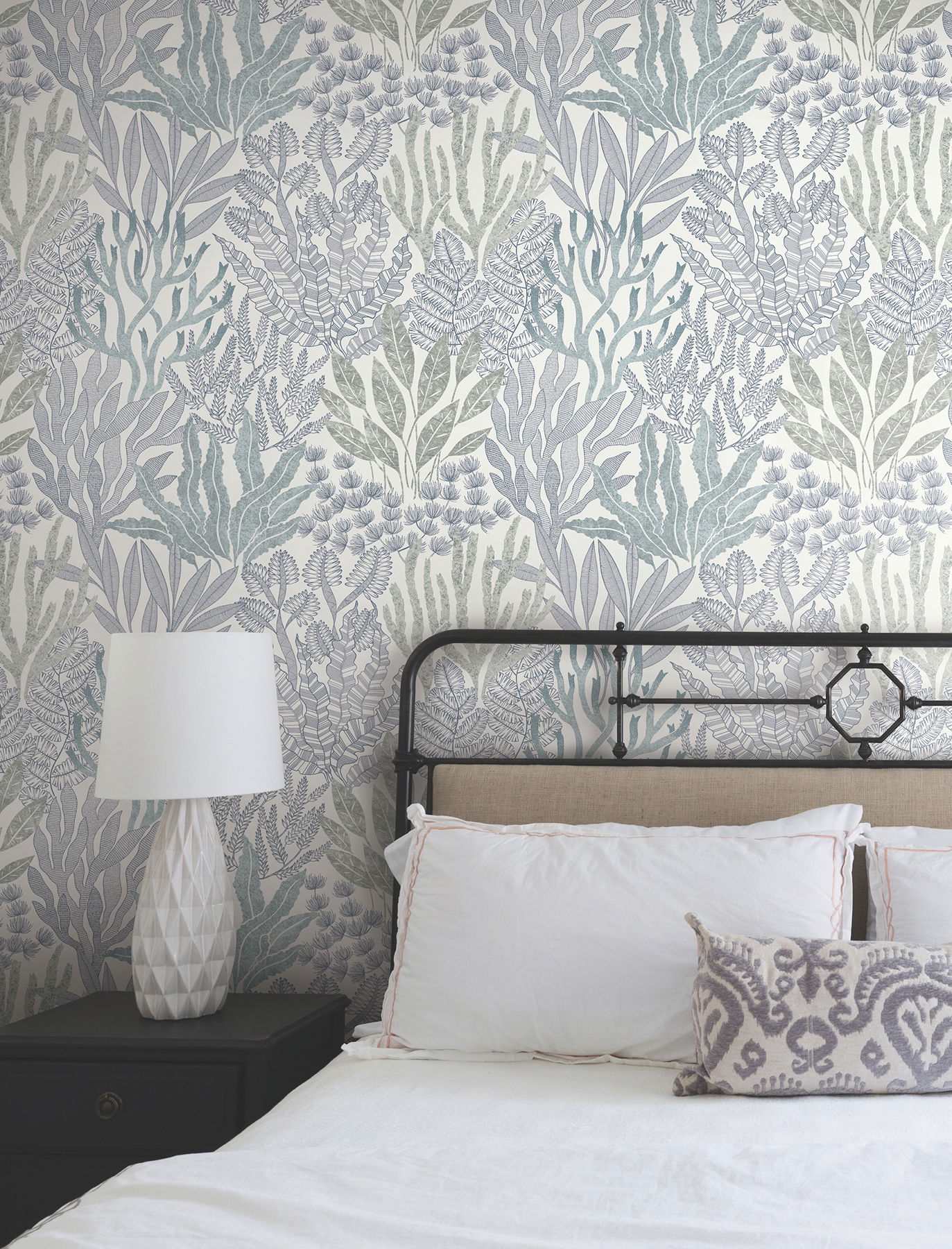 Coral Leaves Blue & Aqua Wallpaper, by York Wall, 27' length x 2'3" width x 0.02" depth View 2