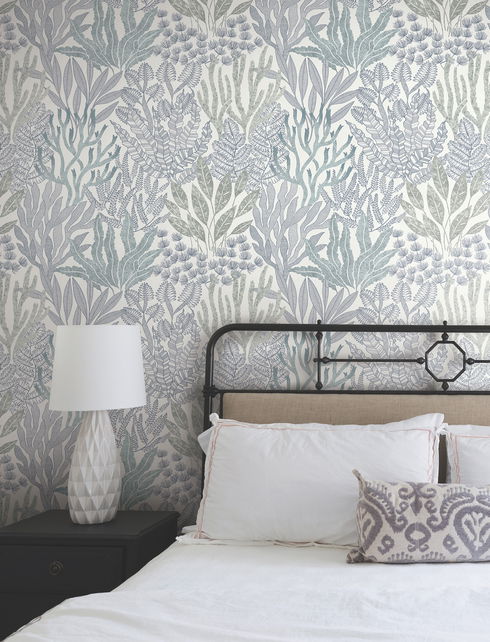 Coral Leaves Blue & Aqua Wallpaper