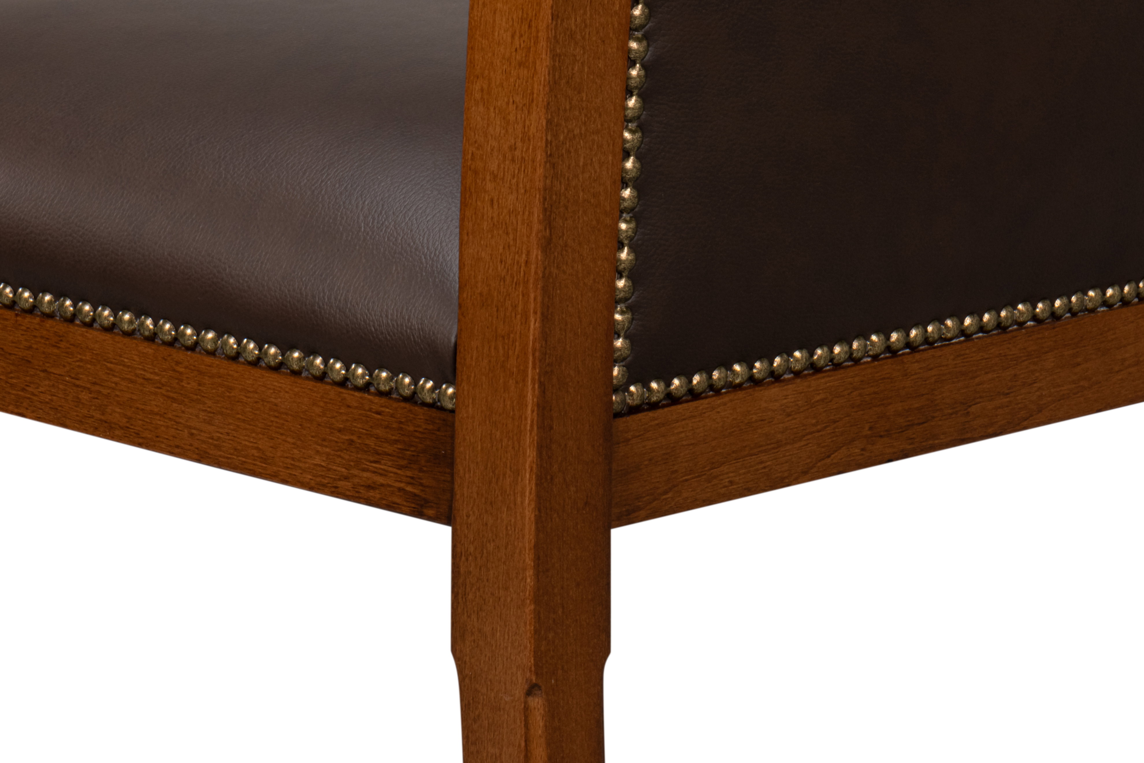 Camile Leather Side Chair, Brown, Dining Chair by Sarreid, 21" length x 27" width x 39" height View 7