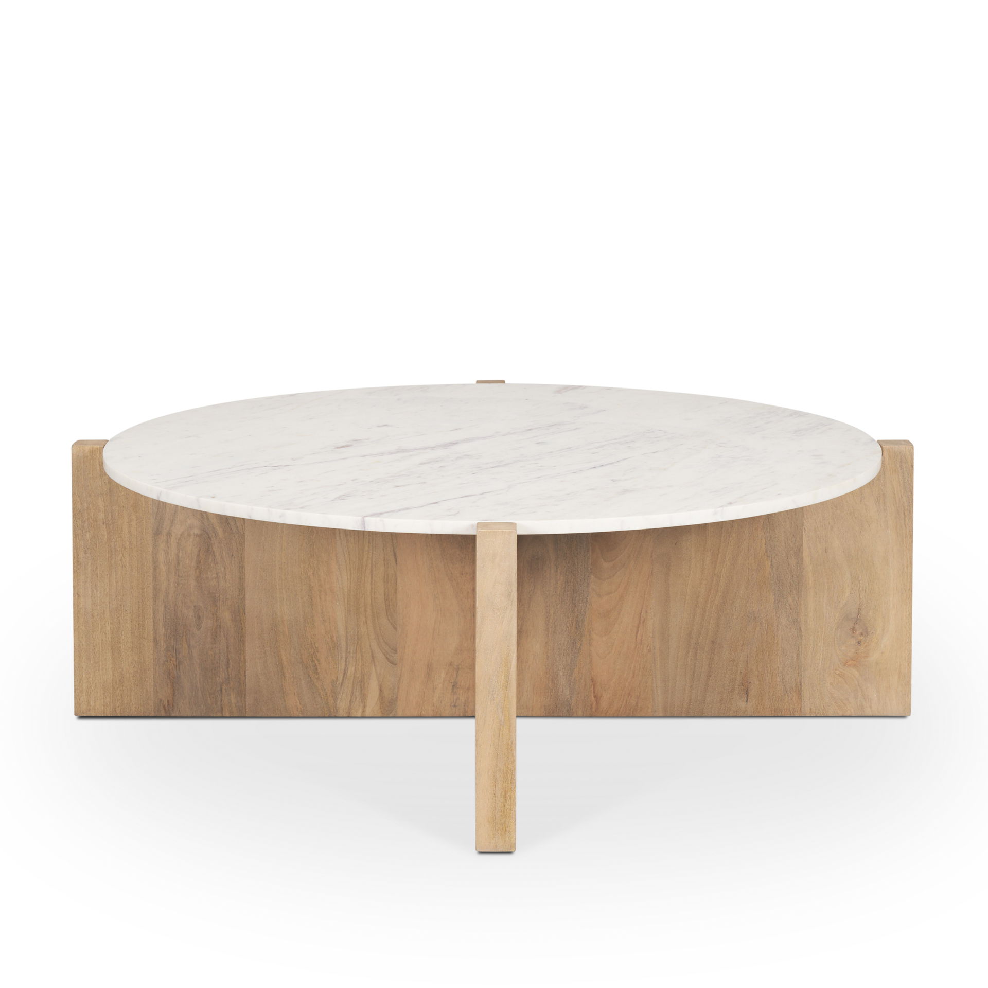 Bianca Light Brown Wood with Round Marble Top Coffee Table, by Mercana, 48" length x 48" width x 16" height View 6