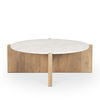 Bianca Light Brown Wood with Round Marble Top Coffee Table, by Mercana, 48" length x 48" width x 16" height thumbnail 6