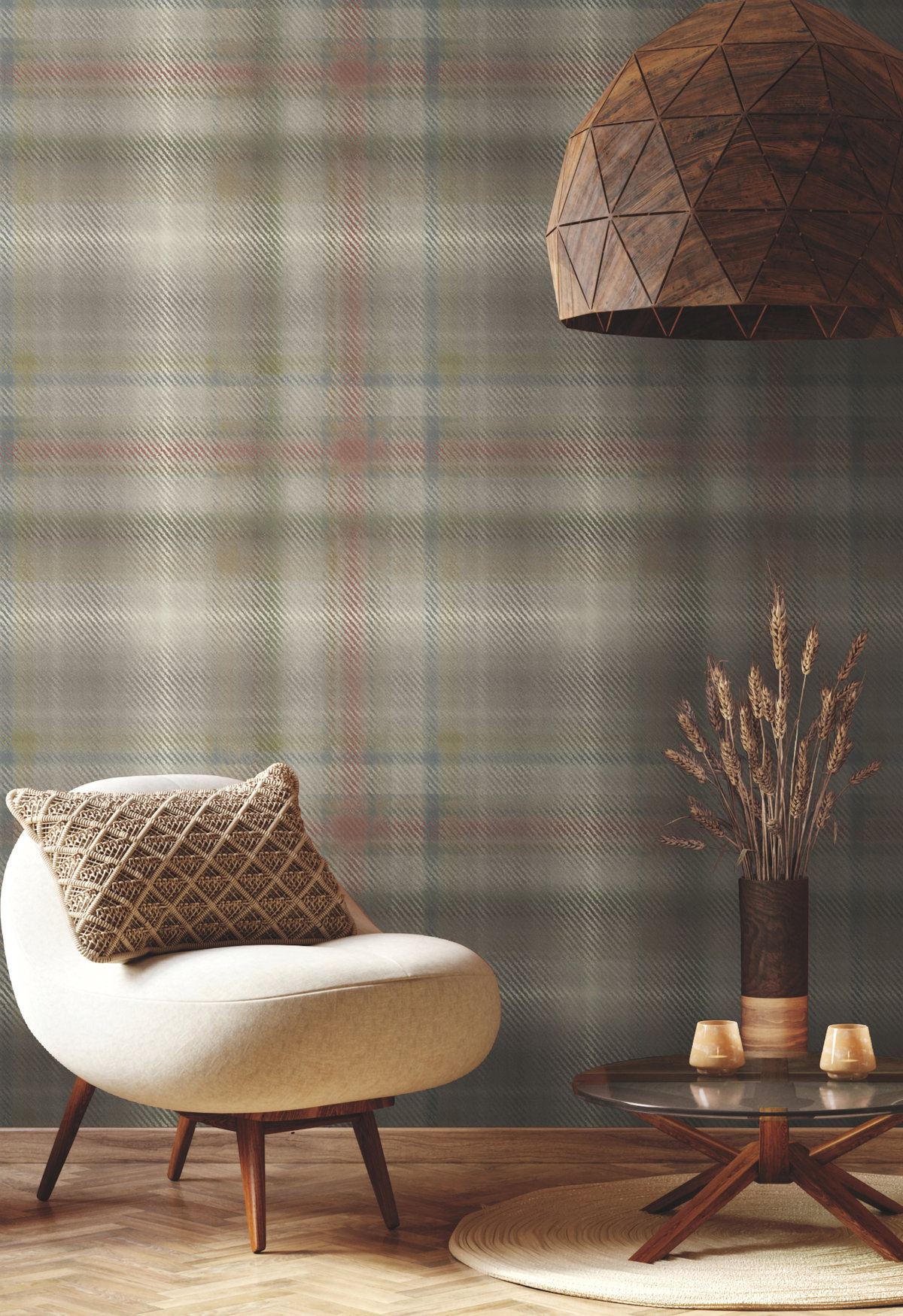 Sterling Plaid Neutral Wallpaper, by York Wall, 27' length x 2'3" width x 0.02" depth View 2