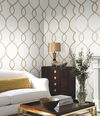 Laurel Leaf Ogee Gold Wallpaper, by York Wall, 27' length x 2'3" width x 0.02" depth thumbnail 3