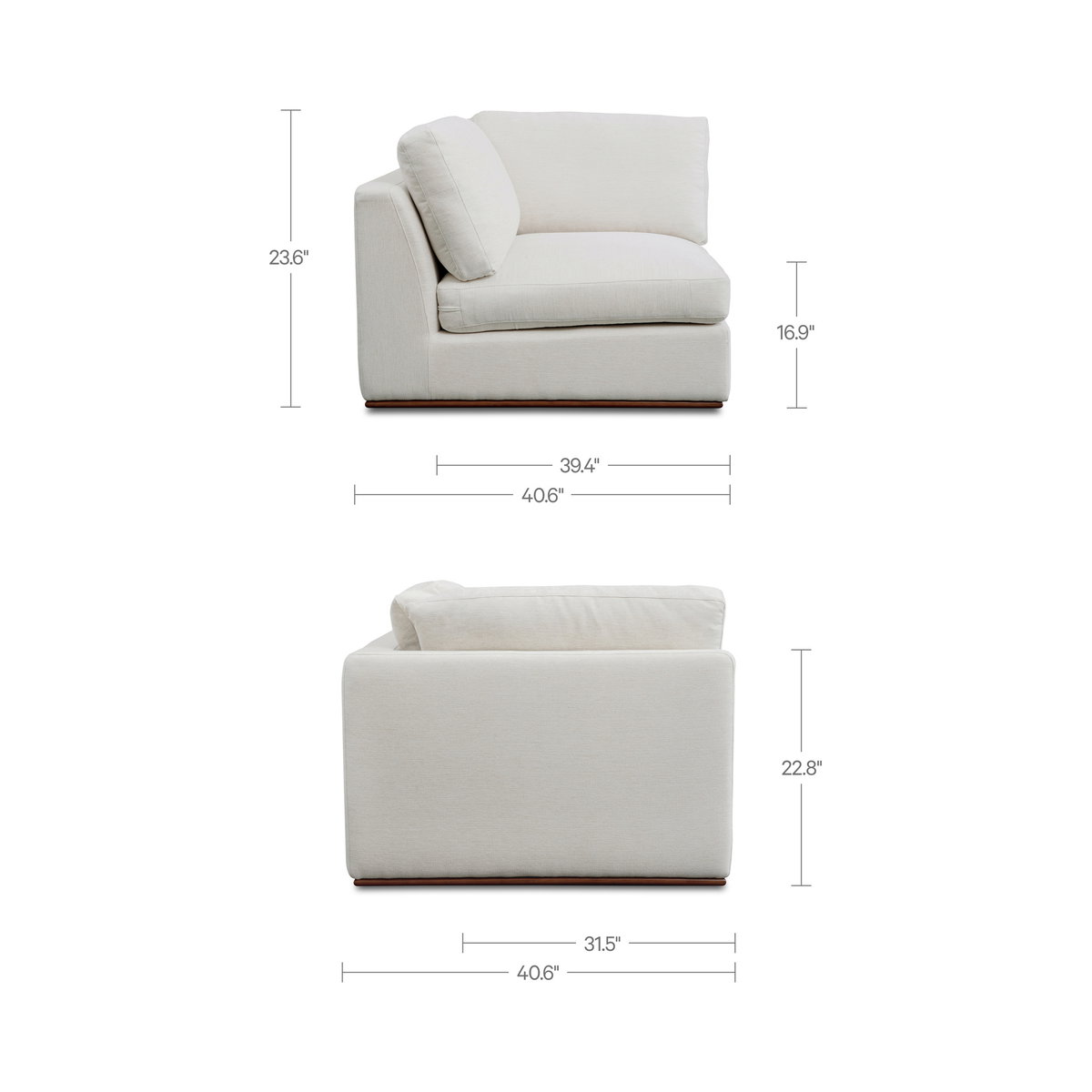 Rue Corner Chair Off White, Sectional Sofa by Moe's Home, 40.6" width x 23.6" height x 40.6" depth View 6