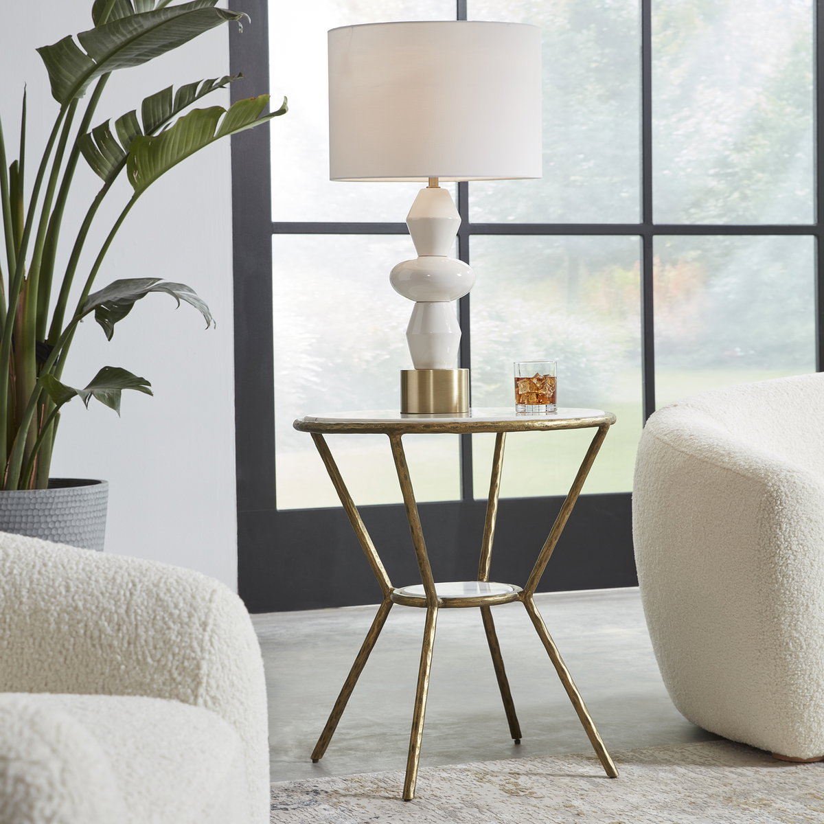 Refuge Round White Side Table, Side & End Table by Uttermost, 23" width x 25.5" height x 23" depth View 2