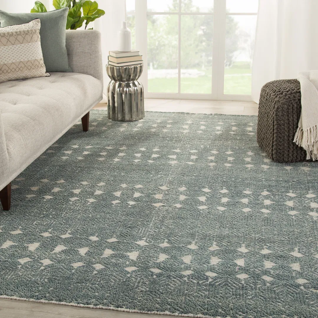 Abelle Hand-Knotted Medallion Teal/ Light Gray Area Rug large image 