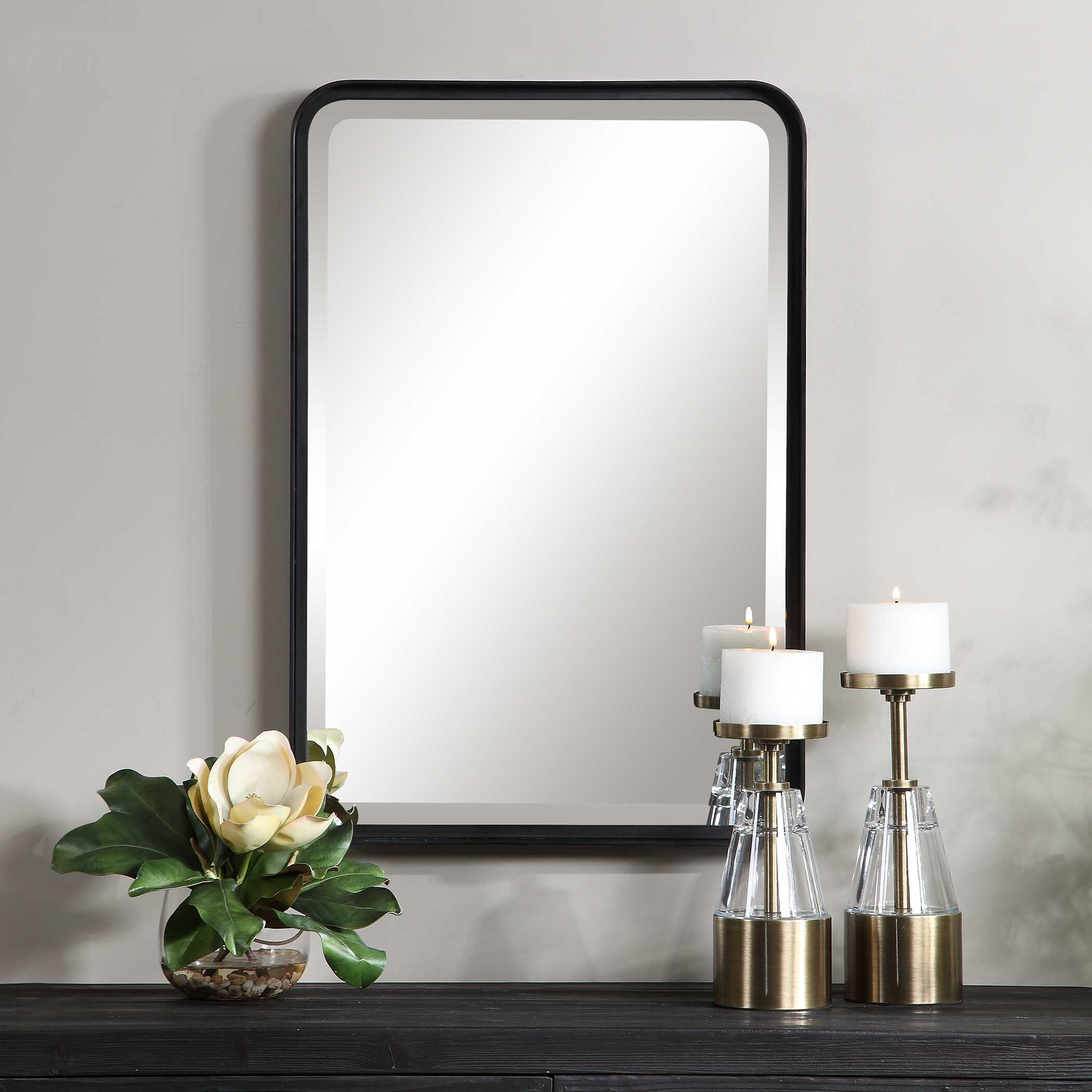 Croften Black Vanity Mirror, by Uttermost, 20.25" width x 30.25" height x 2.25" depth View 6