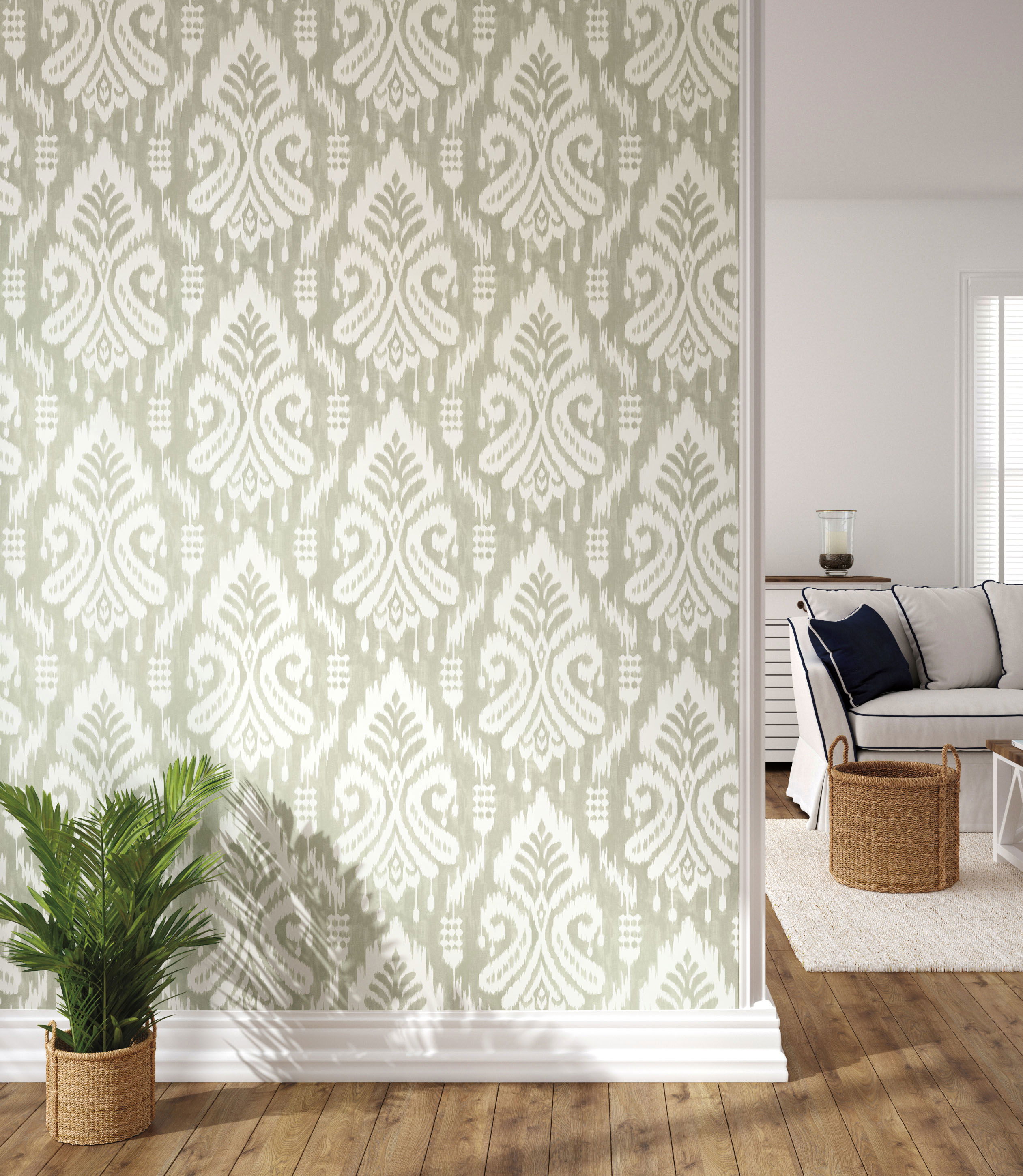 Hawthorne Ikat Off White Peel & Stick Wallpaper large image 