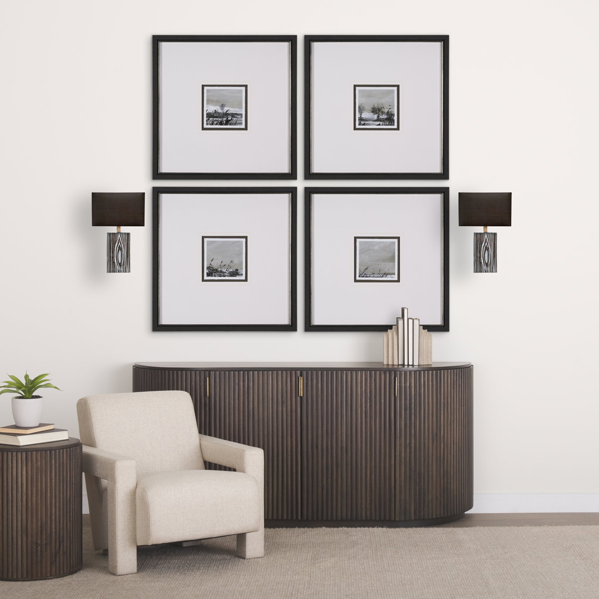 Maravilla III 11x17 Black/White Pattered Base Black Fabric Shade Wall Sconce, by Mercana, 11" length x 8.5" width x 17" height View 2