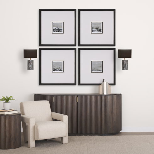 Maravilla III 11x17 Black/White Pattered Base Black Fabric Shade Wall Sconce