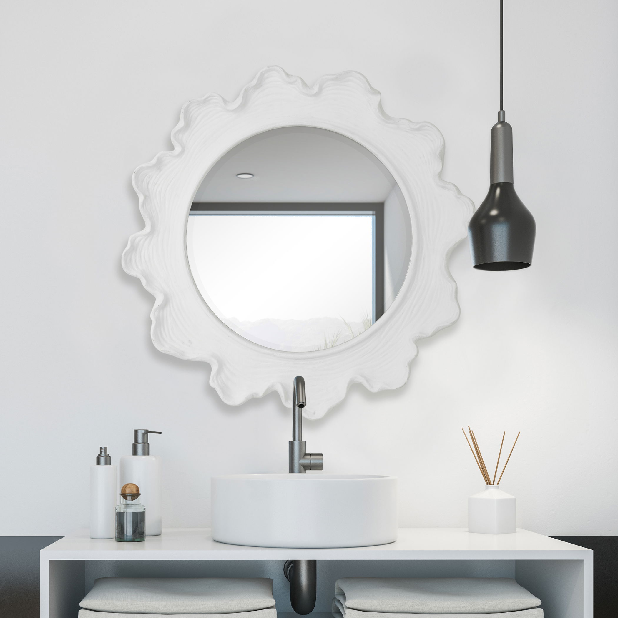 Sea Coral White Round Mirror large image 