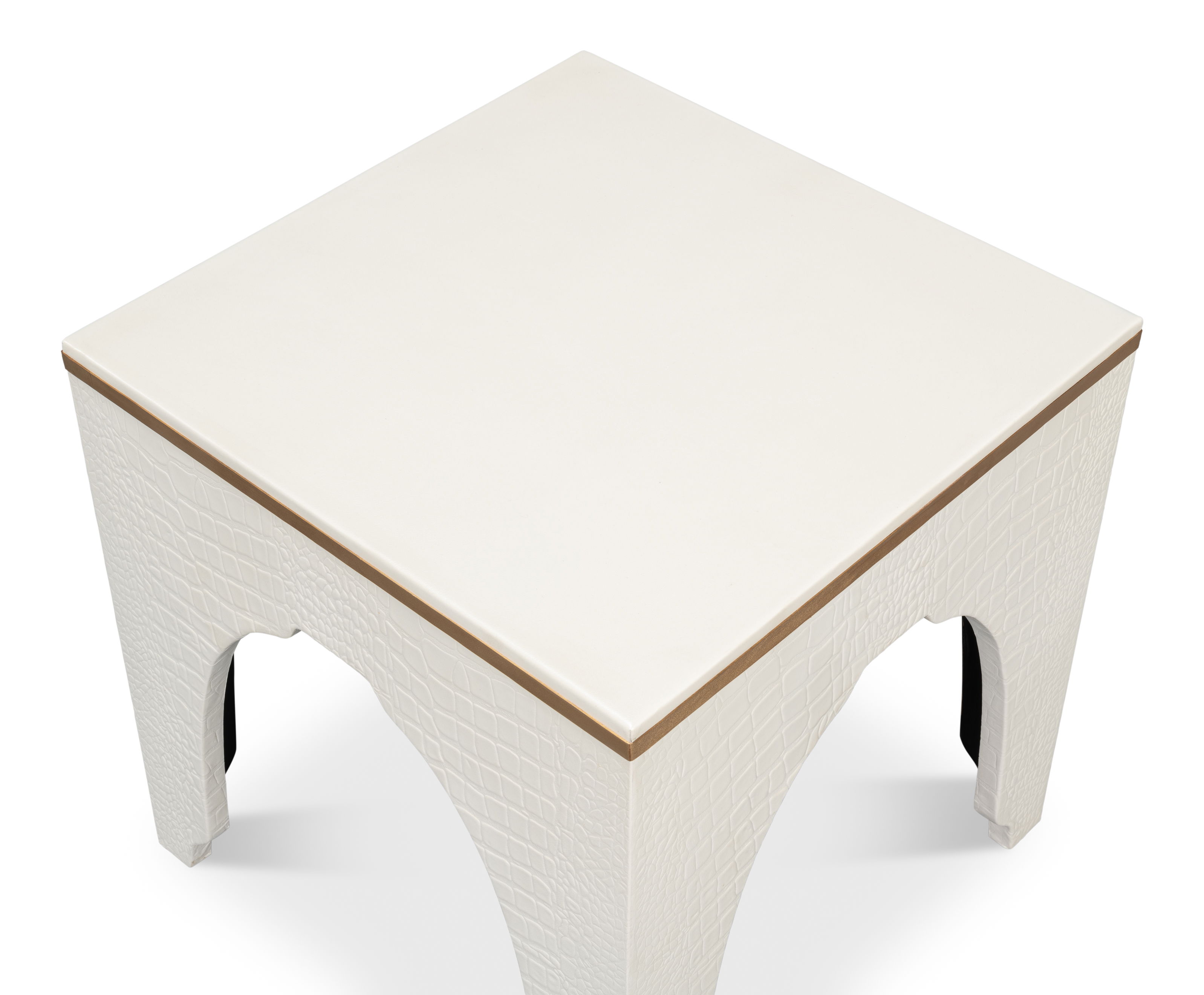 Croco Embossed Leather Stool, Pearl large image 