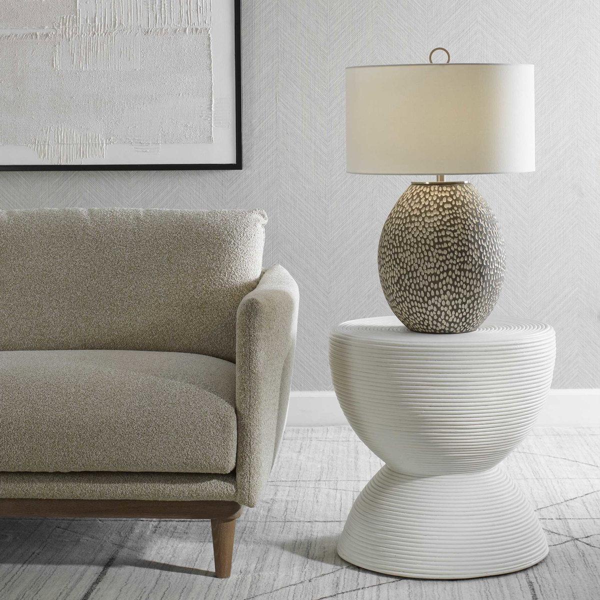 Bongo White Rattan Side Table, Side & End Table by Uttermost, 21.75" width x 22" height x 21.75" depth View 2