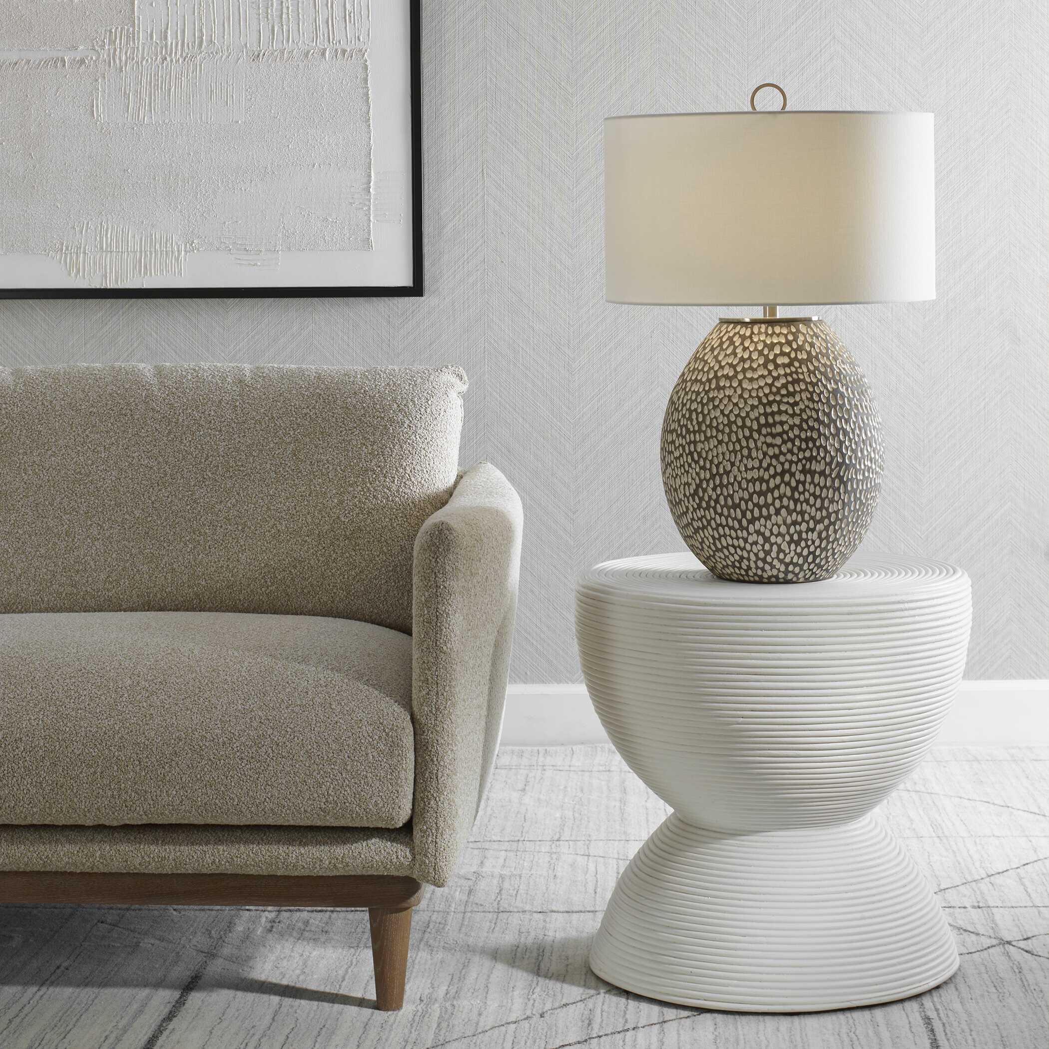 Bongo White Rattan Side Table large image 