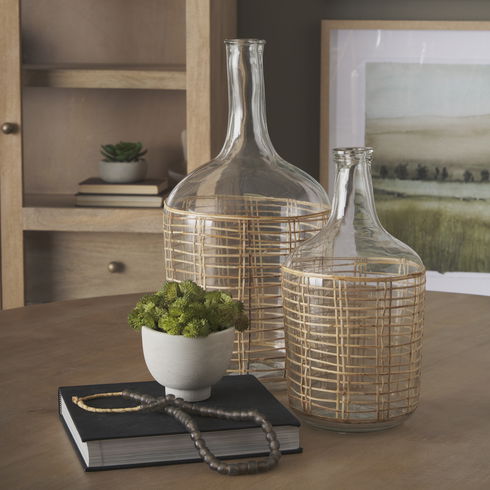 Troian Medium Rattan Wrapped Glass Bottle