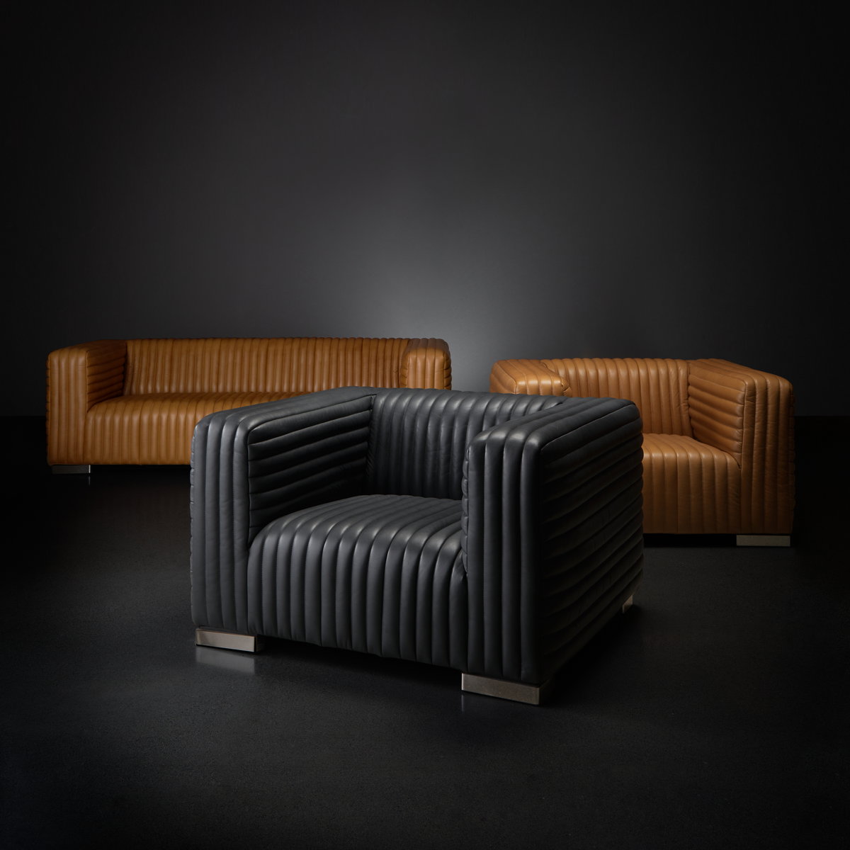 Ricciardo Black Leather Upholstered Arm Chair, Accent Chair by Mercana, 45.28" length x 38.19" width x 26.38" height View 2