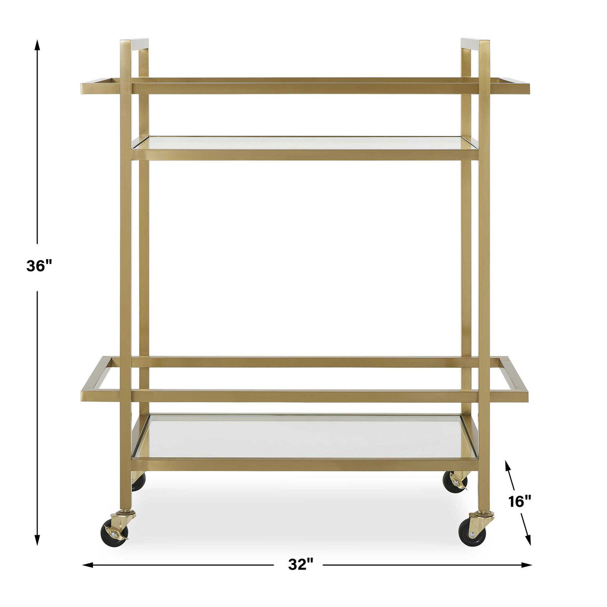 Erena Brass Bar Cart, Bar Carts & Cabinet by Uttermost, 32" width x 36" height x 16" depth View 3