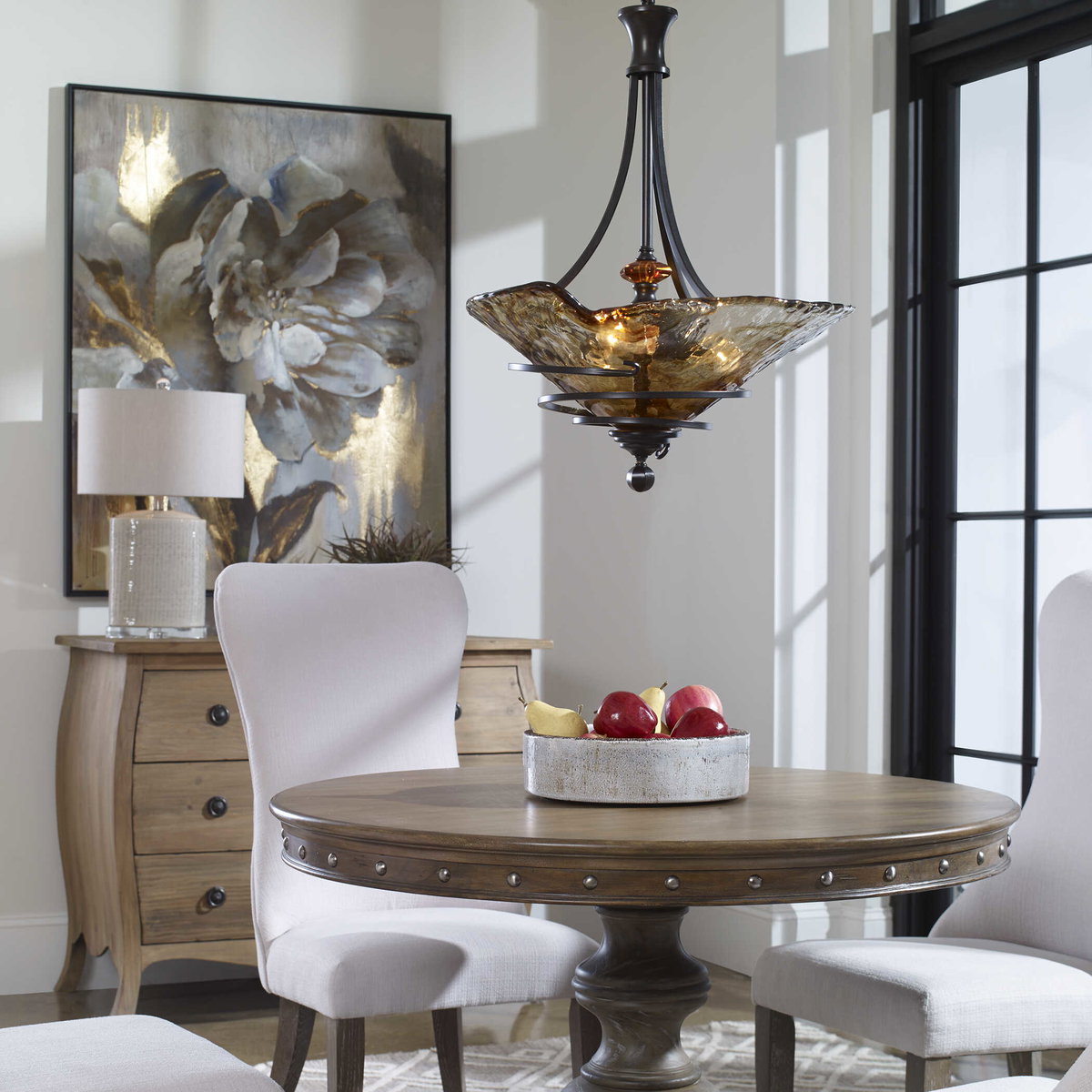 Vitalia 3 Light Oil Rubbed Bronze Pendant, by Uttermost, 1'10.25" width x 2'5.62" height x 1'10.25" diameter x 1'10.25" depth View 2