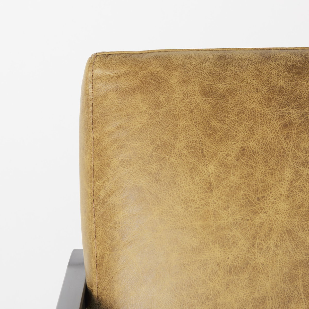 Armelle II Brown Leather Seat with Gray Metal Frame Accent Chair, by Mercana, 28.35" length x 33.07" width x 29.92" height View 8