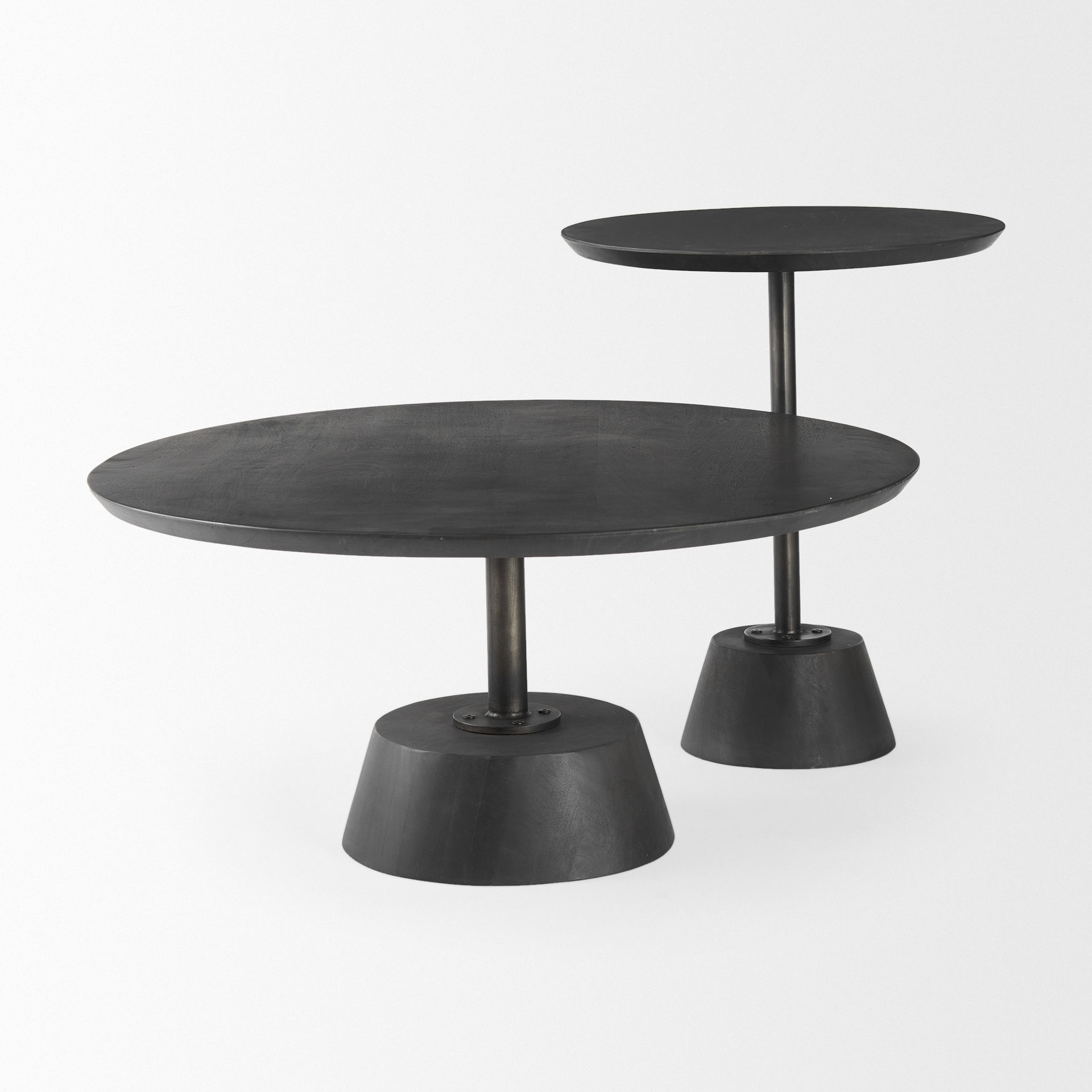 Maxwell 20' Round Dark Brown Wood with Black Metal Pedestal Side Table large image 