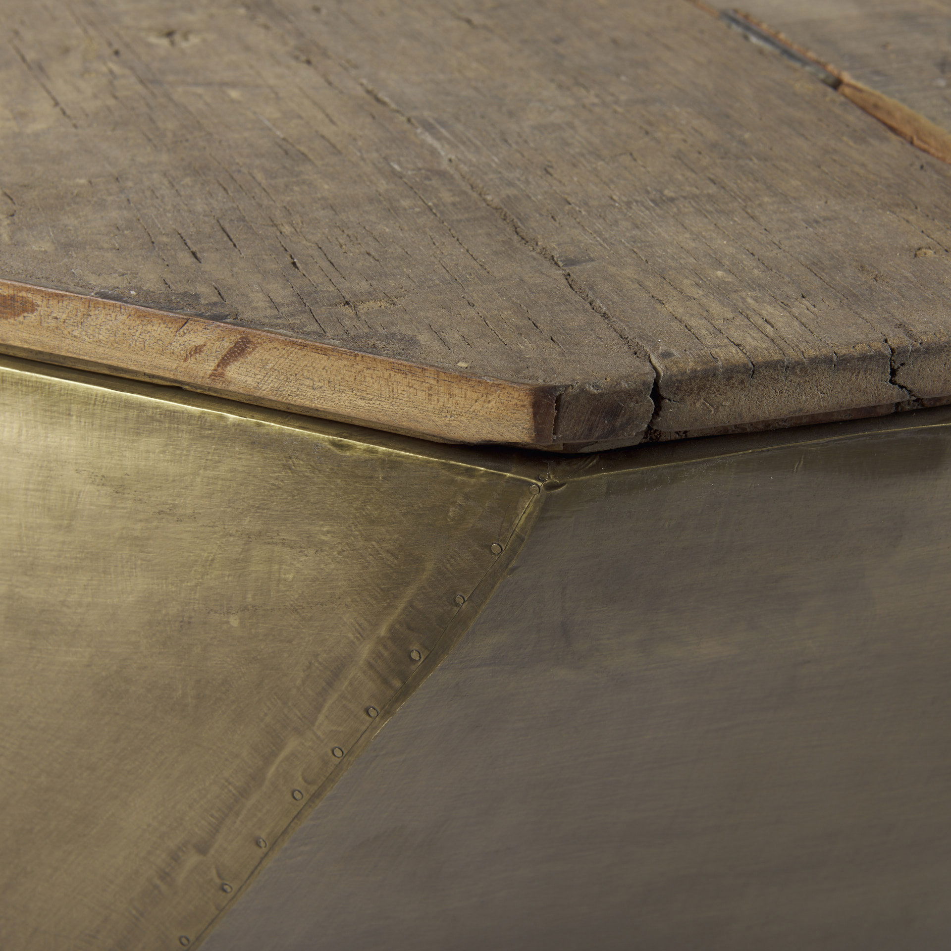 Esagono Octagonal Gold Metal-Clad Reclaimed Wood Coffee Table with Storage, by Mercana, 48" length x 48" width x 15" height View 8