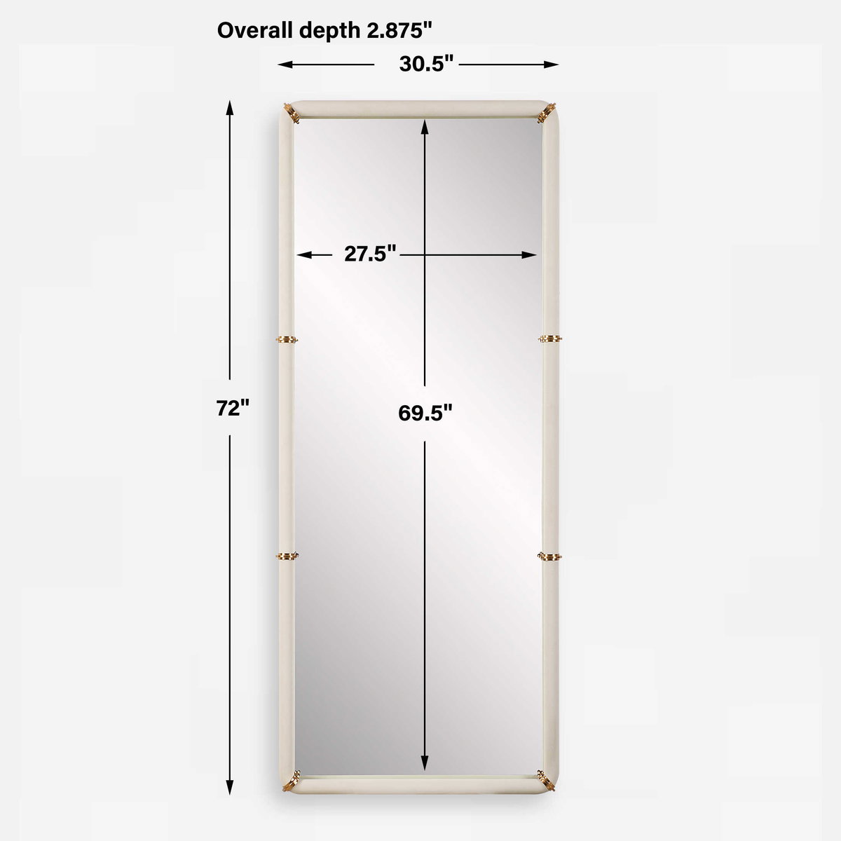 Cyprus White Dressing Mirror, Floor Mirror by Uttermost, 30.5" width x 72" height x 2.87" depth View 3