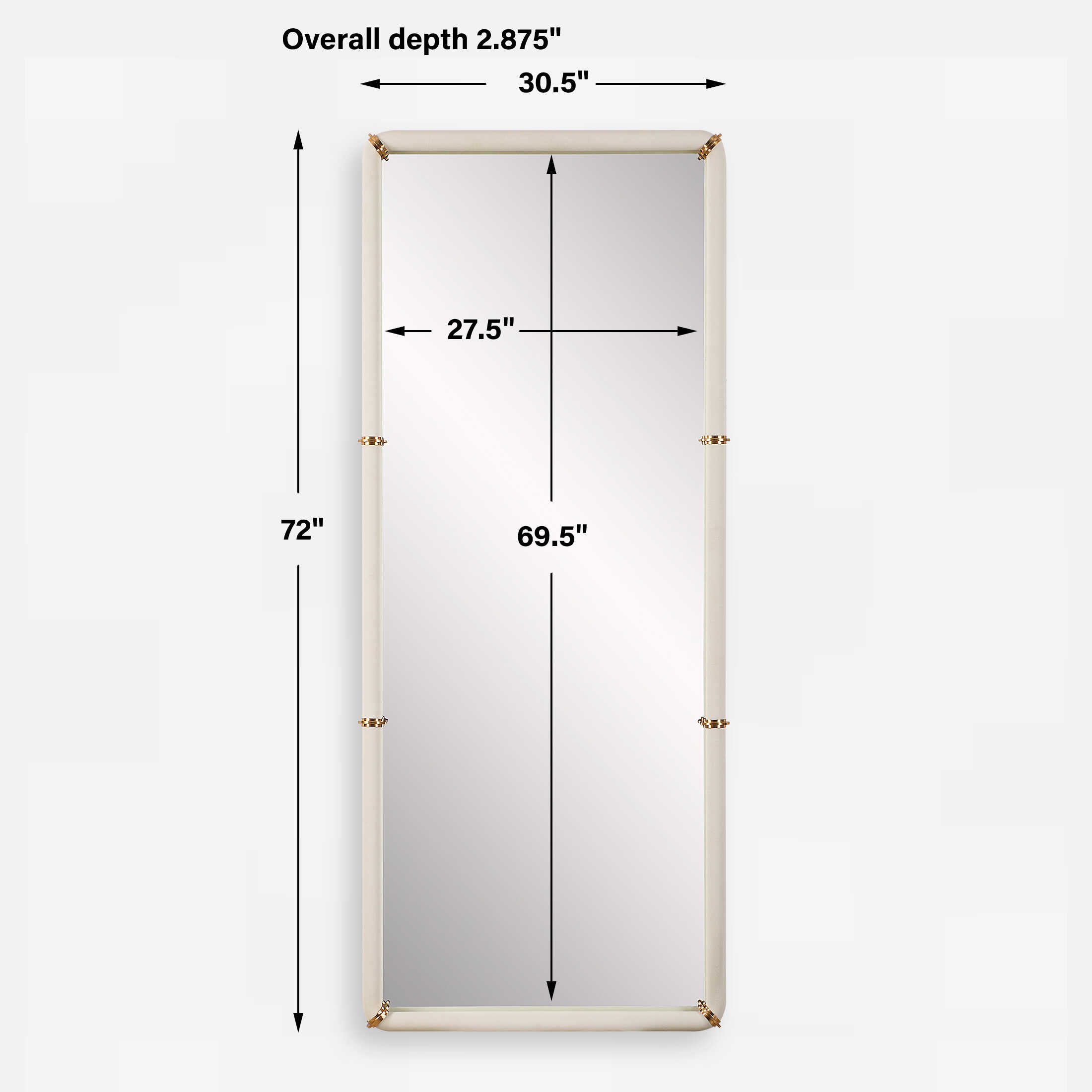 Cyprus White Dressing Mirror, by Uttermost, 30.5" width x 72" height x 2.87" depth View 3