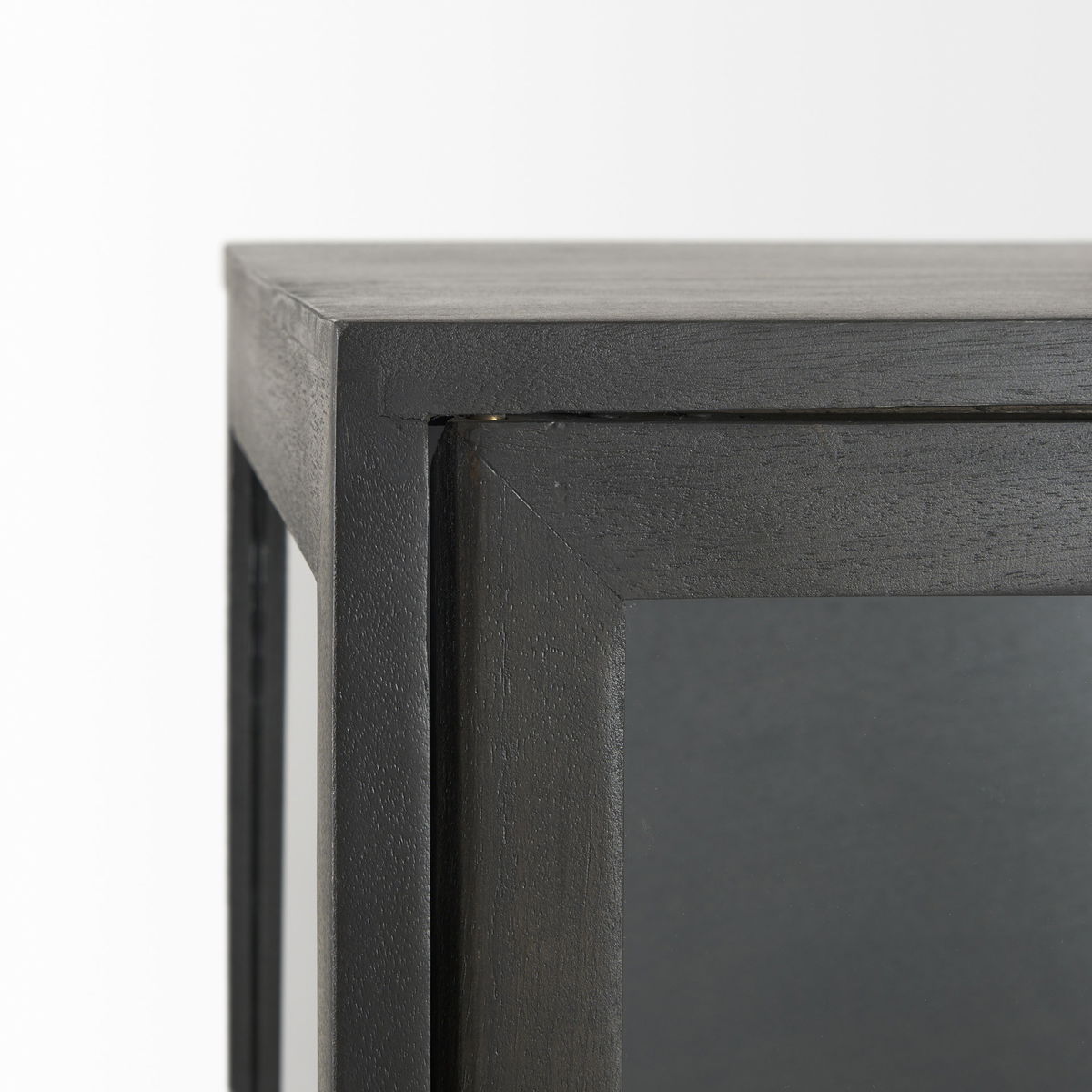 Arelius 36L x 18.75W x 63H Black-Brown Wood with Black Metal Base Display Cabinet, Cabinets & Sideboard by Mercana, 36" length x 18.75" width x 63" height View 9
