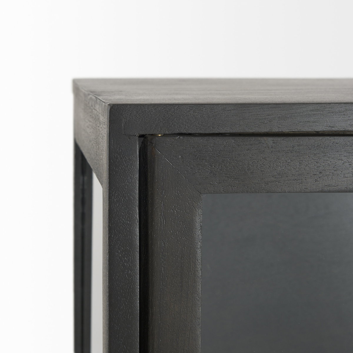 Arelius 36L x 18.75W x 63H Black-Brown Wood with Black Metal Base Display Cabinet, Cabinets & Sideboard by Mercana, 36" length x 18.75" width x 63" height View 9