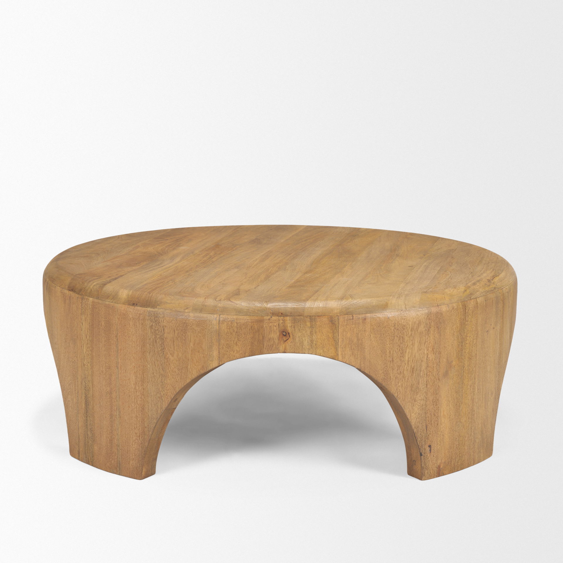 Shima Round Light Brown Wood with Arched Legs Coffee Table, by Mercana, 45" length x 45" width x 16" height View 5