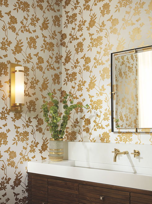 Flutter Vine White & Gold Wallpaper