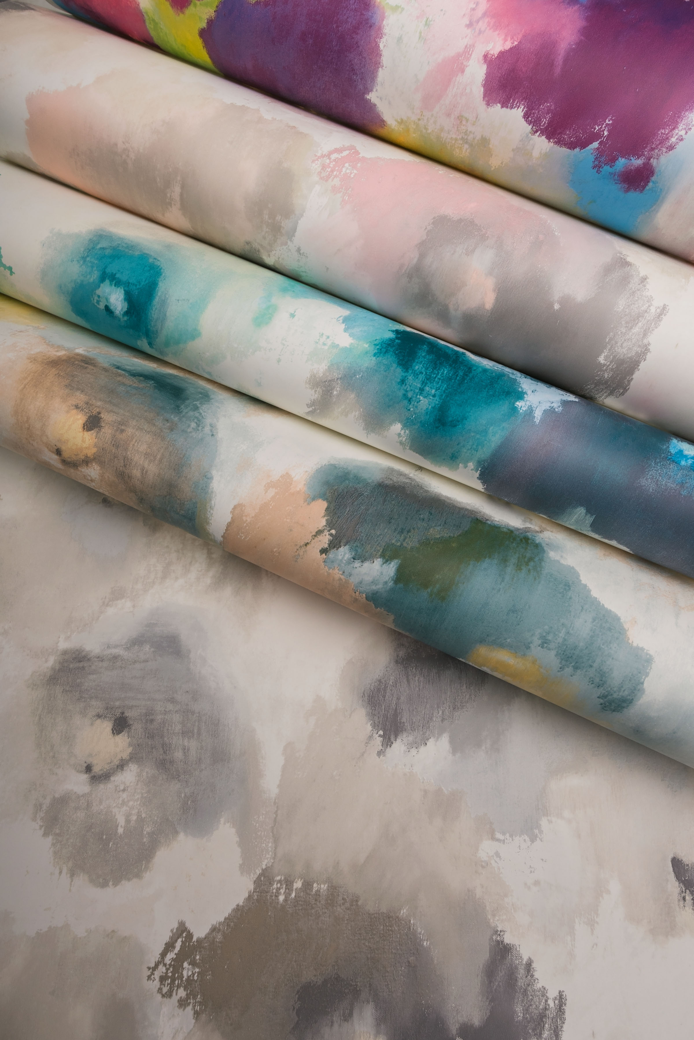 Impressionist Floral Copper & Blue Wallpaper large image 