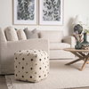 Saanvi Wool with Cream and Black Stitched Cross Patterned Pouf, Ottoman by Mercana, 16" length x 16" width x 16" height thumbnail 4