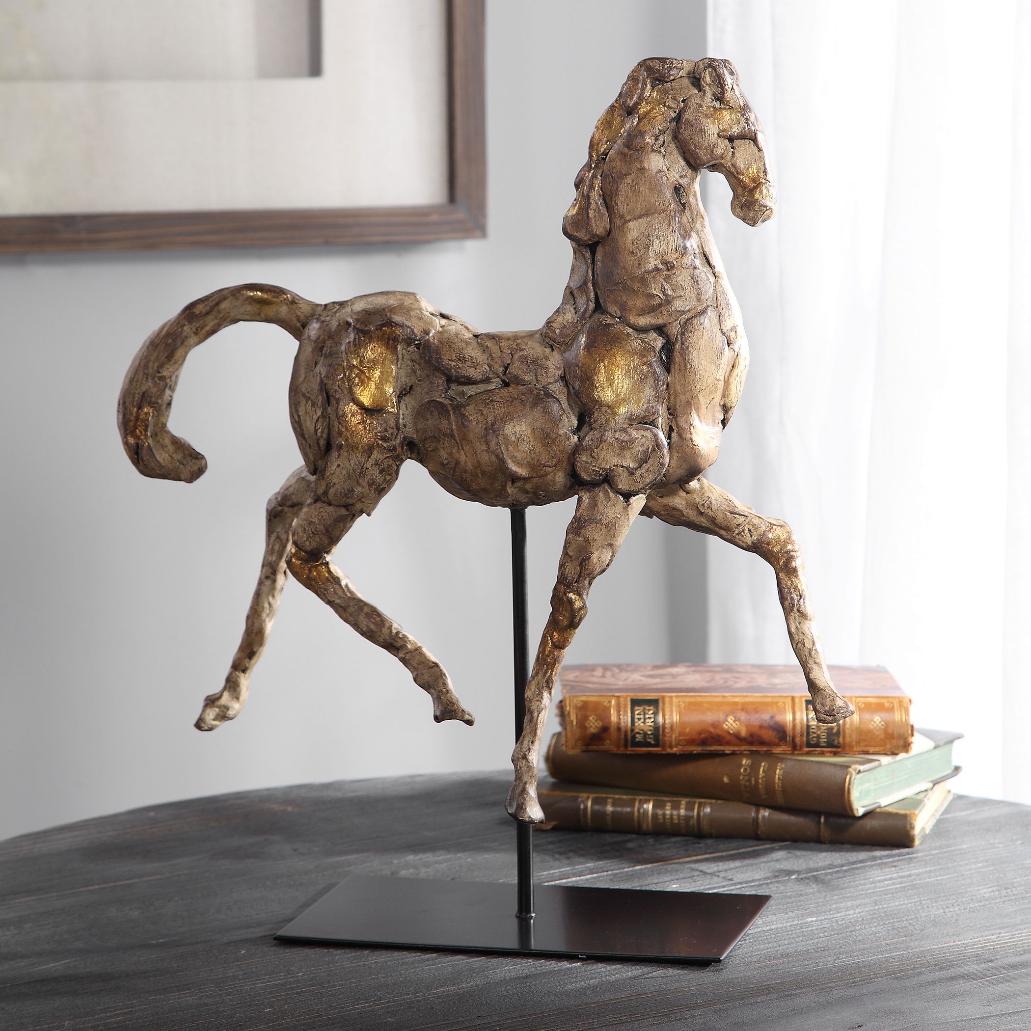 Caballo Dorado Horse Sculpture, Decorative by Uttermost, 14" width x 16.5" height x 5.12" depth View 6