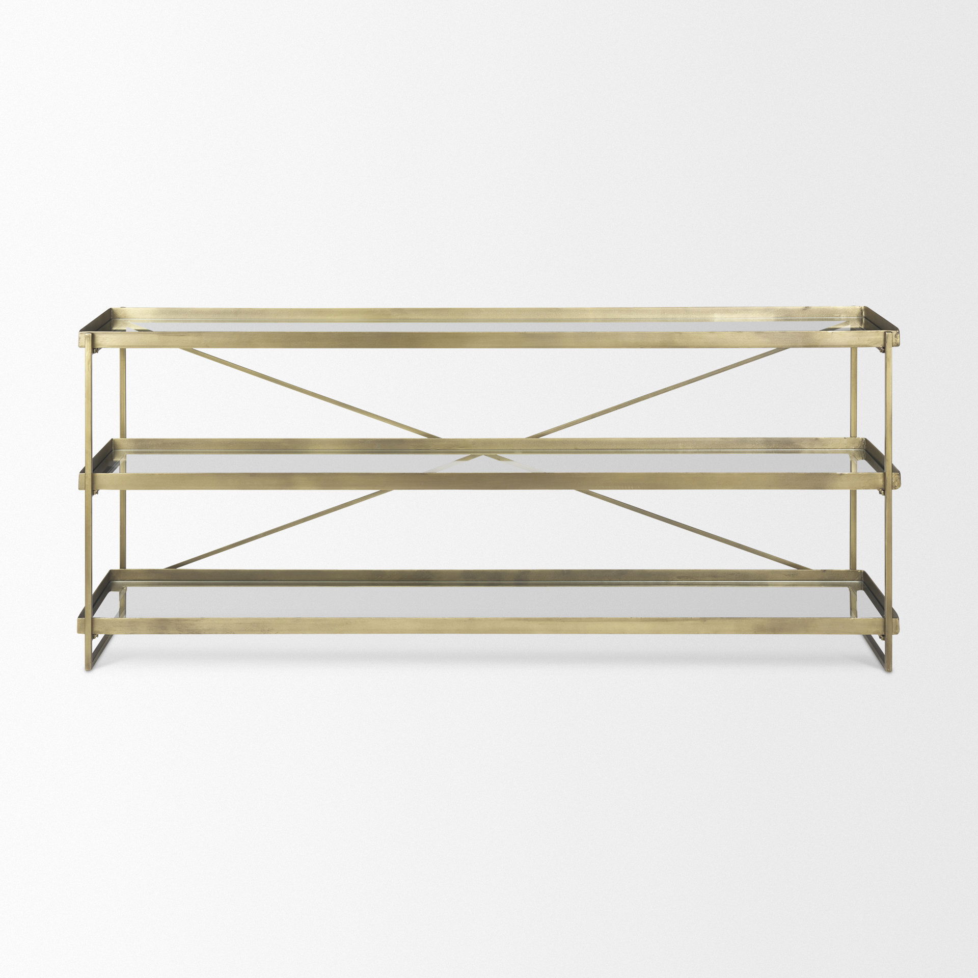 Trey  Gold Metal with Glass Console Table, by Mercana, 72" length x 16" width x 30" height View 3
