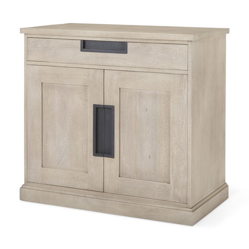 Braxton   Beige Wood with Black Accents 2 Door Accent Cabinet