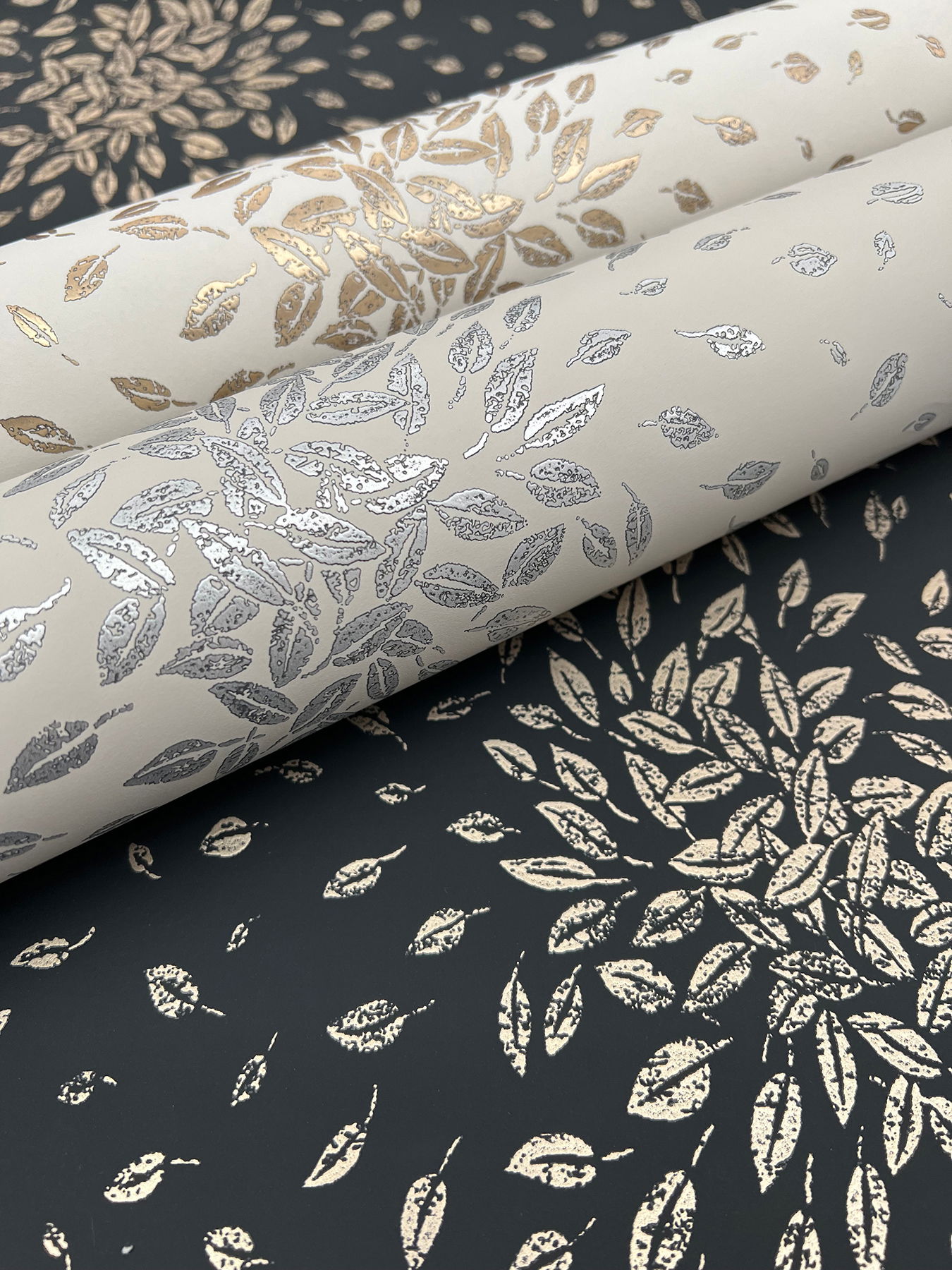 Petite Leaves Beige & Silver Wallpaper large image 