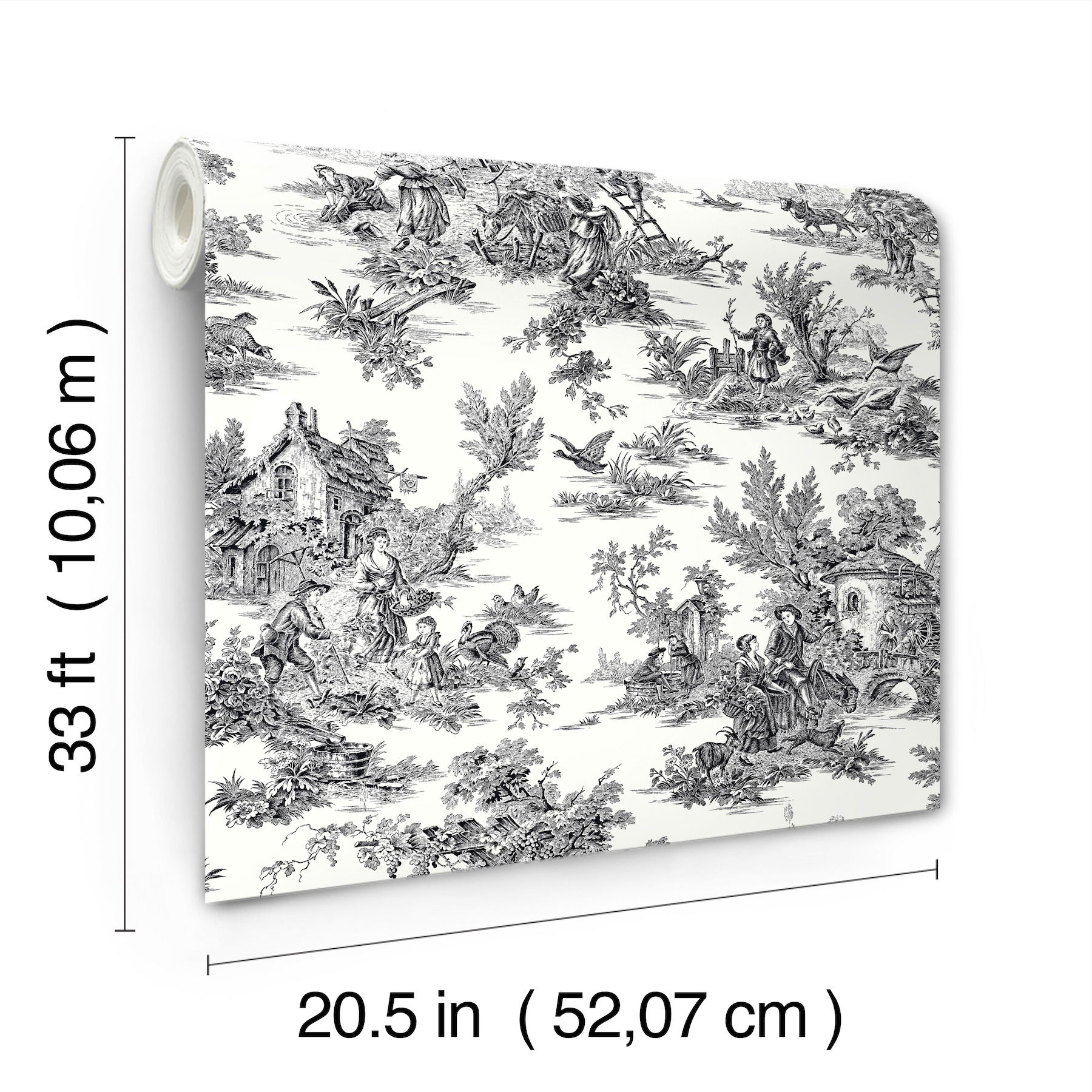 Campagne Toile Black & White Wallpaper, by York Wall, 33' length x 1'8.5" width x 0.02" depth View 4